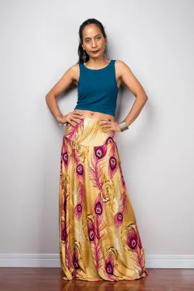 High waist skirt | boho peacock maxi skirt | Floor length women's skirt