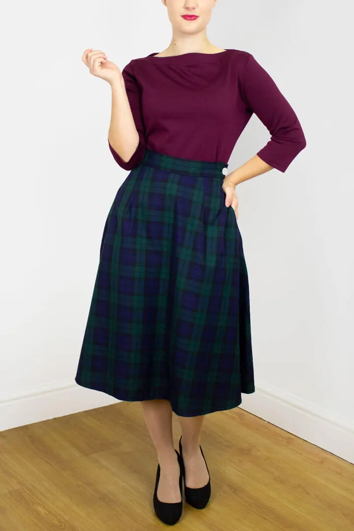 Joan A Line Skirt In Green Tartan