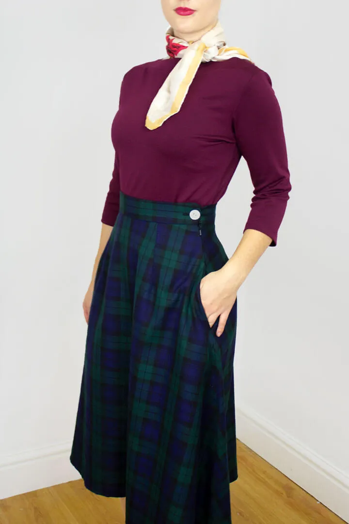 Joan A Line Skirt In Green Tartan