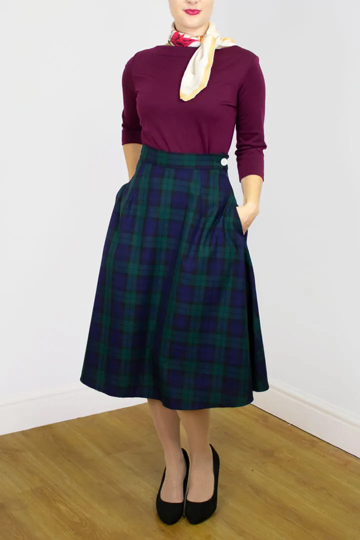 Joan A Line Skirt In Green Tartan