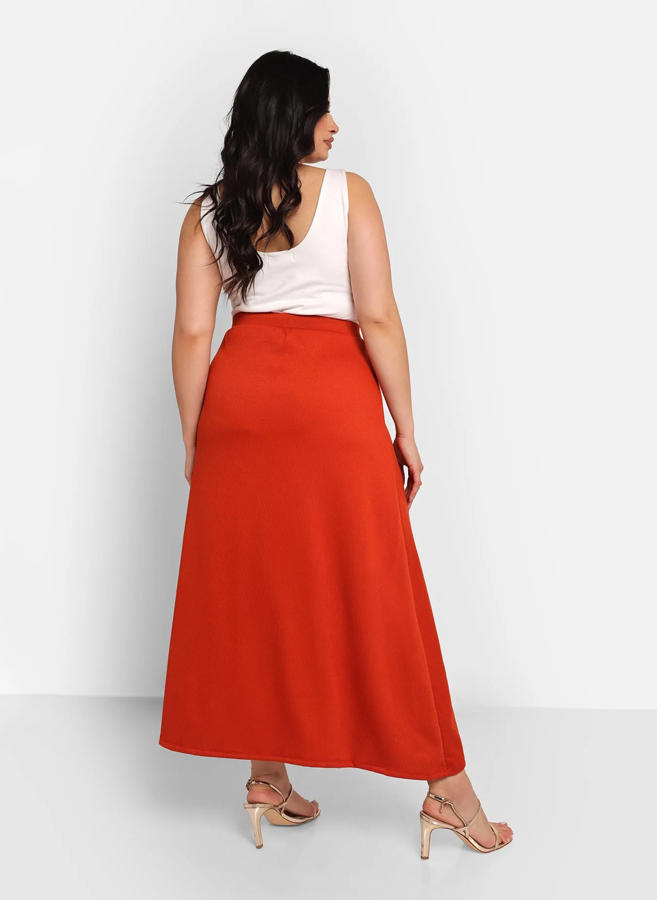 Jordan Ribbed Maxi A Line Skirt - Spice