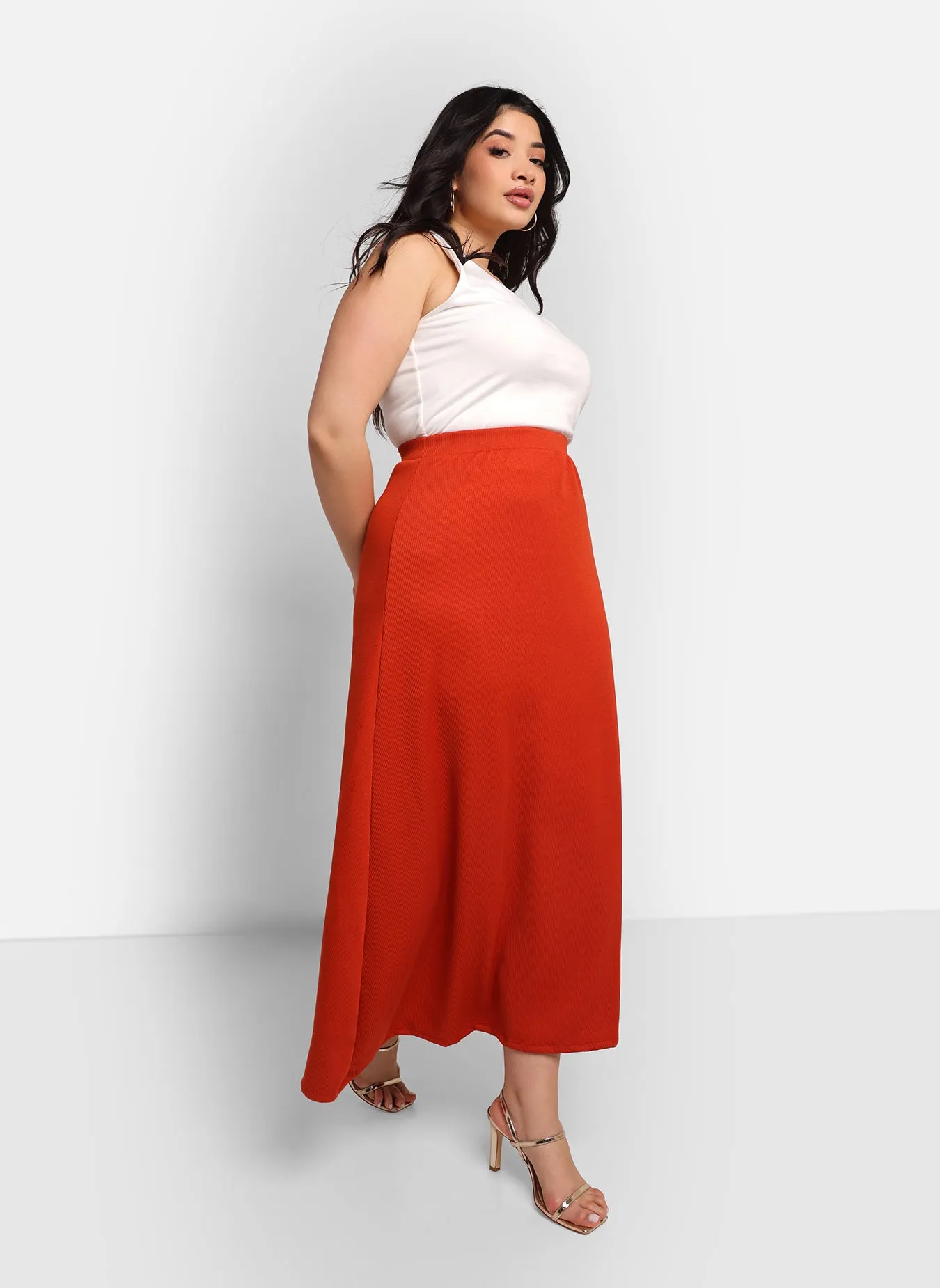 Jordan Ribbed Maxi A Line Skirt - Spice