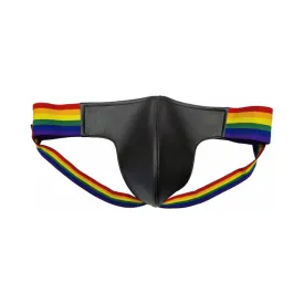 Leather Jock Strap with Multi-Colored Pride Stripe- Medium