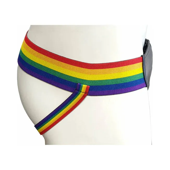 Leather Jock Strap with Multi-Colored Pride Stripe- Medium