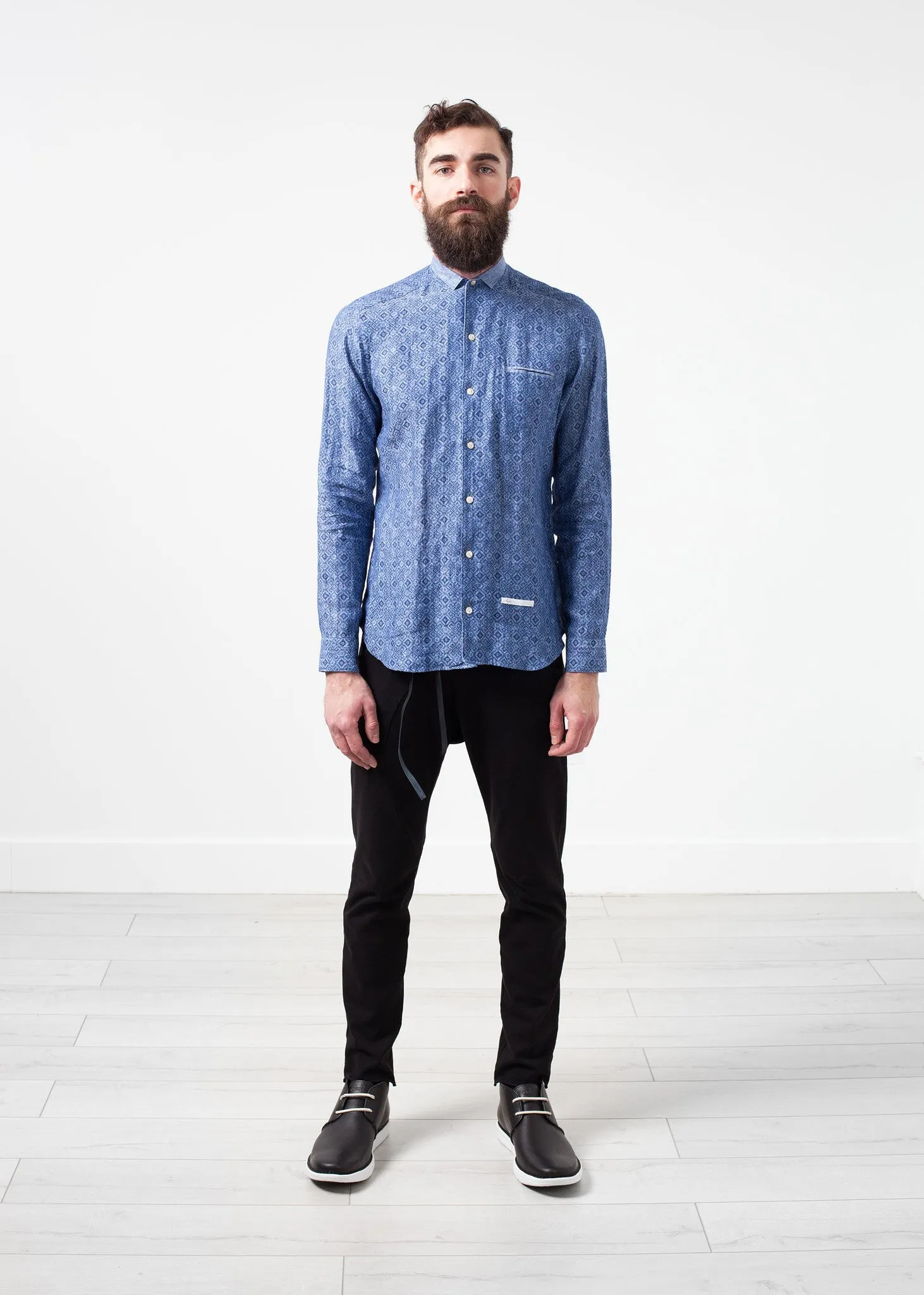 Linen Button Up in Blue Diamond -UEB