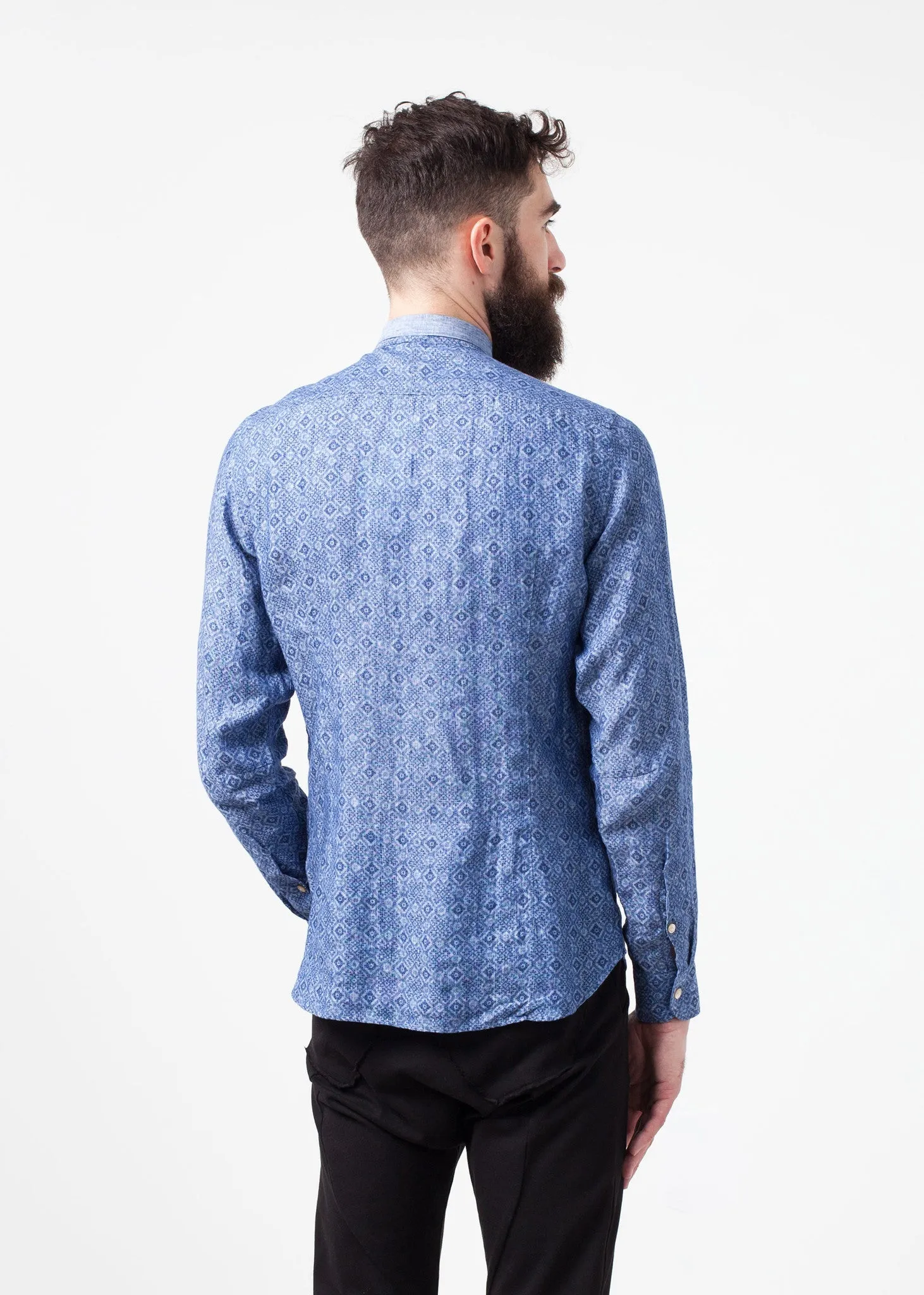 Linen Button Up in Blue Diamond -UEB