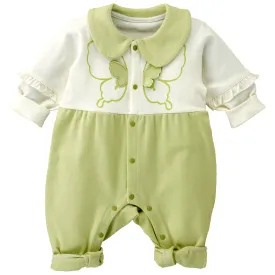Little Surprise Box, Green & Cream  Butterfly Full Sleeves Jumpsuit Style Romper For Tiny Toddlers