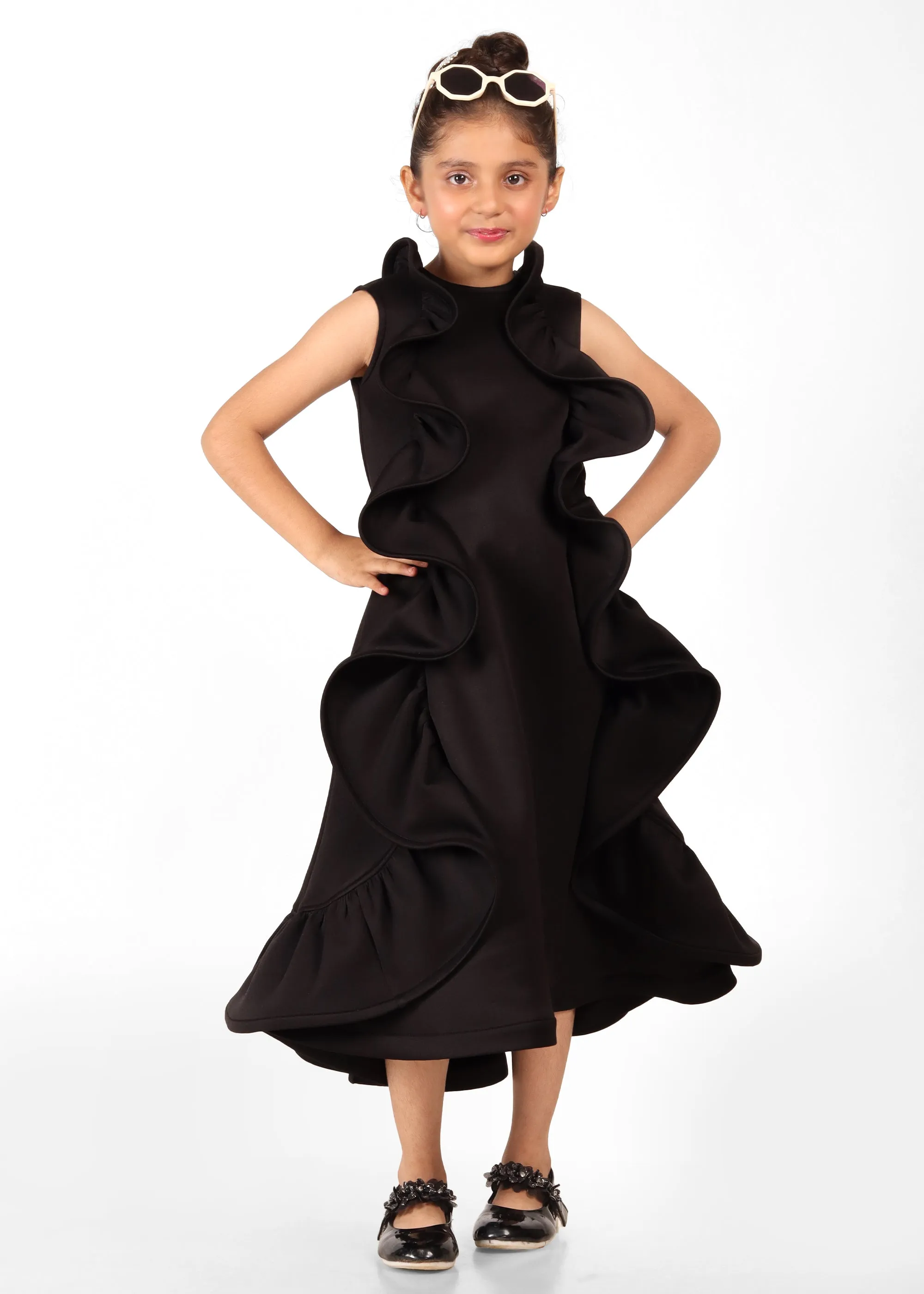 Midnight Wave Ruffle Dress