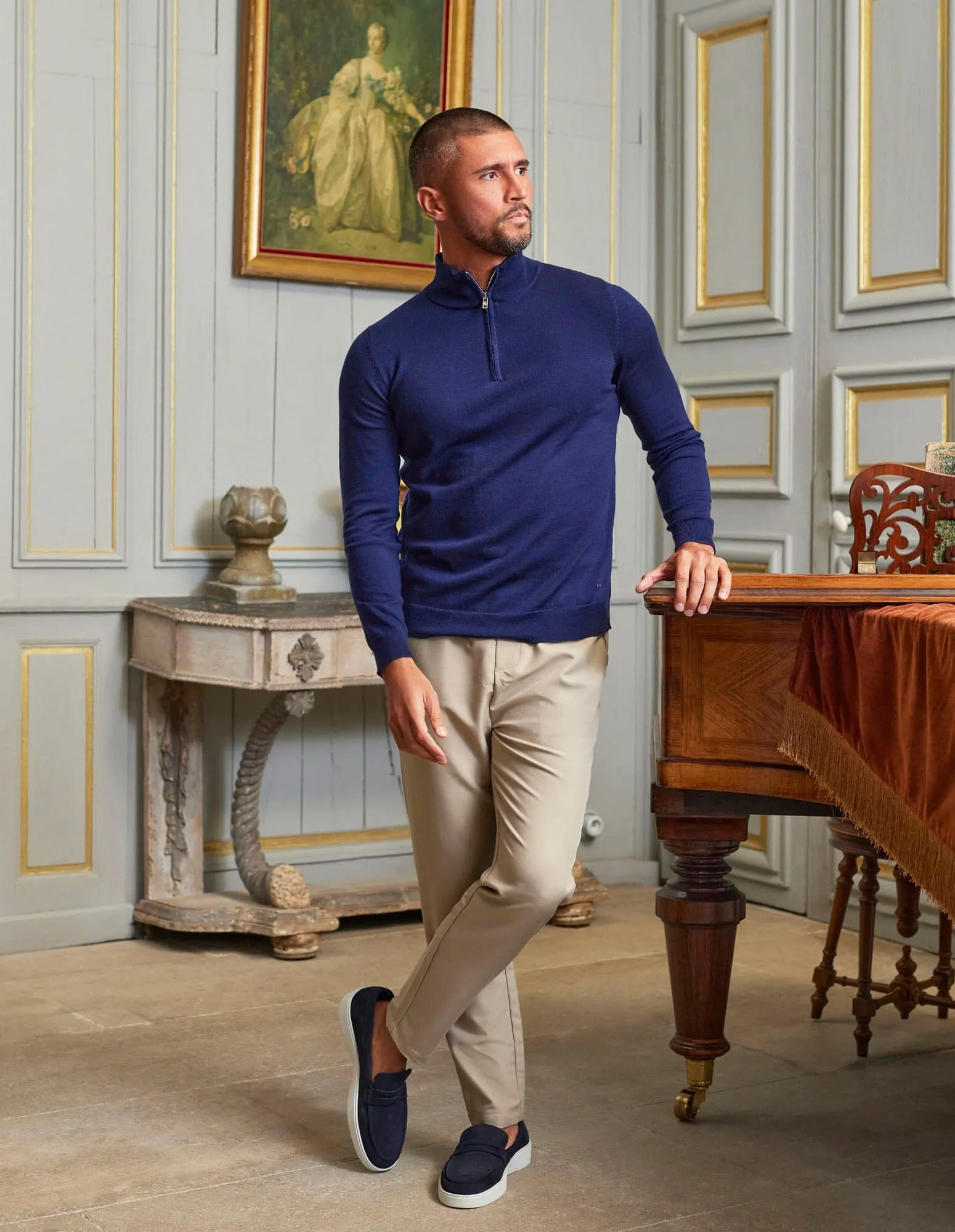 Navy 1/4 Zip Funnel Neck Knit