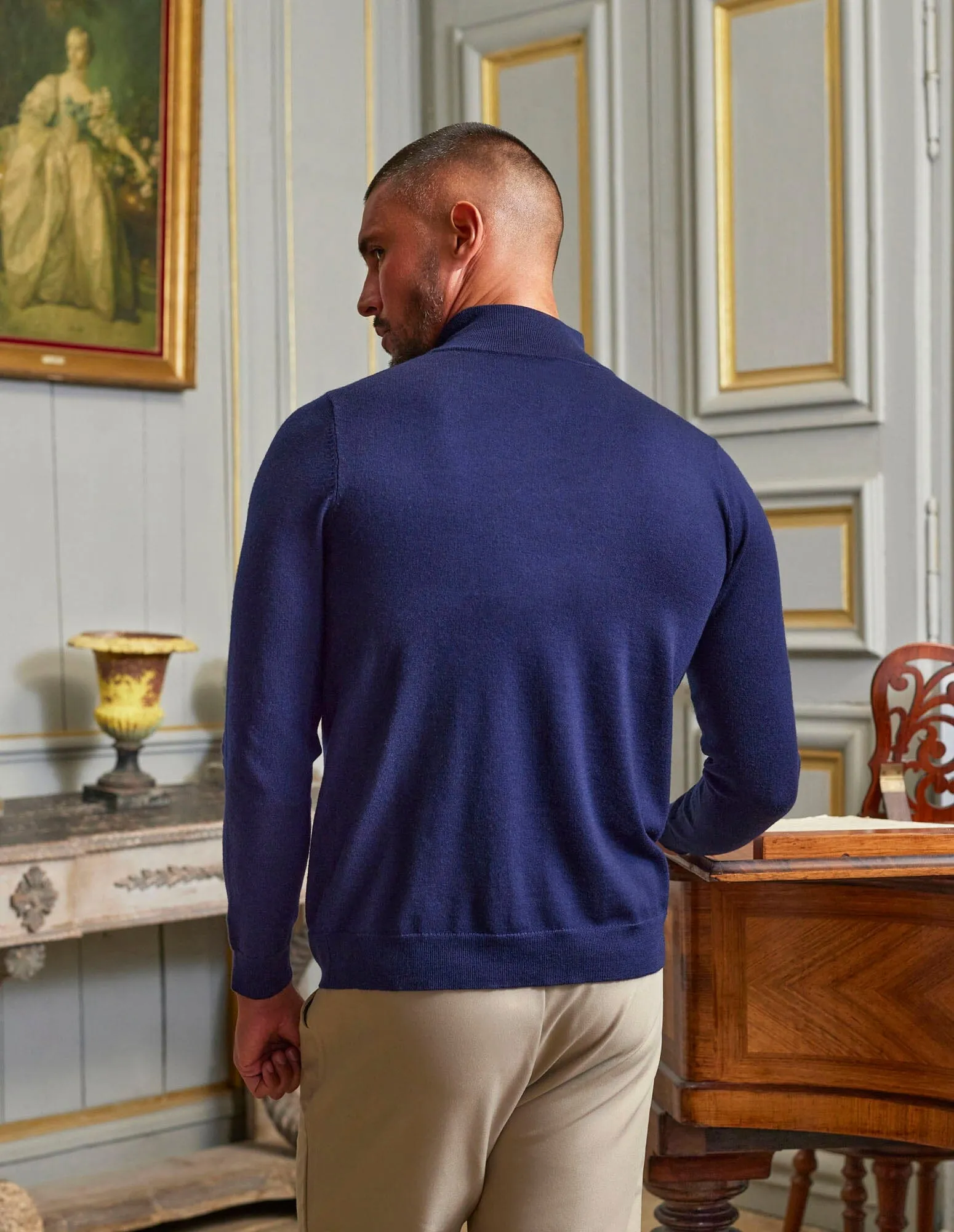 Navy 1/4 Zip Funnel Neck Knit