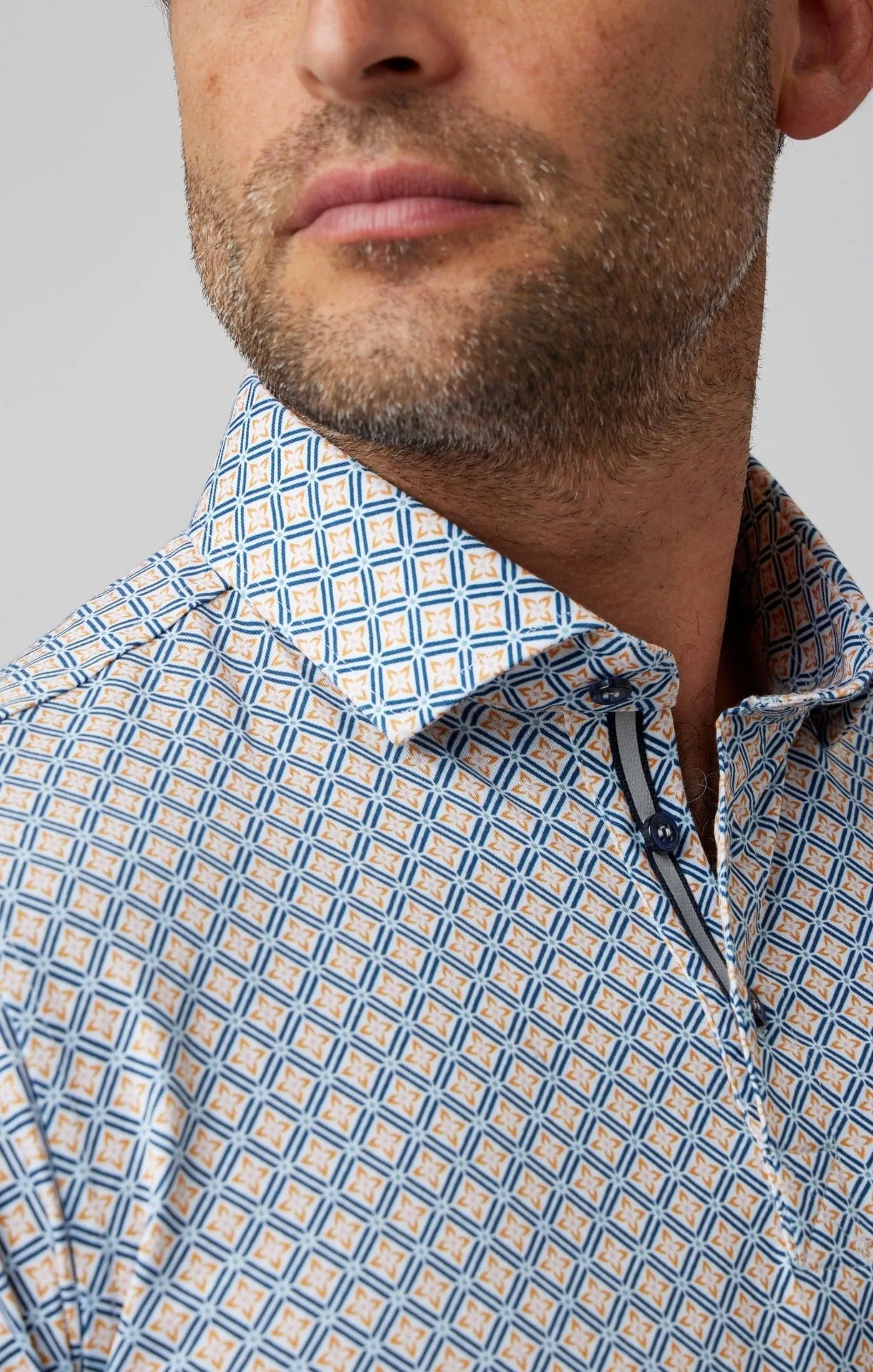 Navy Tile Flower Short Sleeve Polo