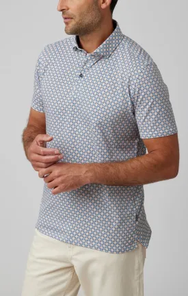 Navy Tile Flower Short Sleeve Polo