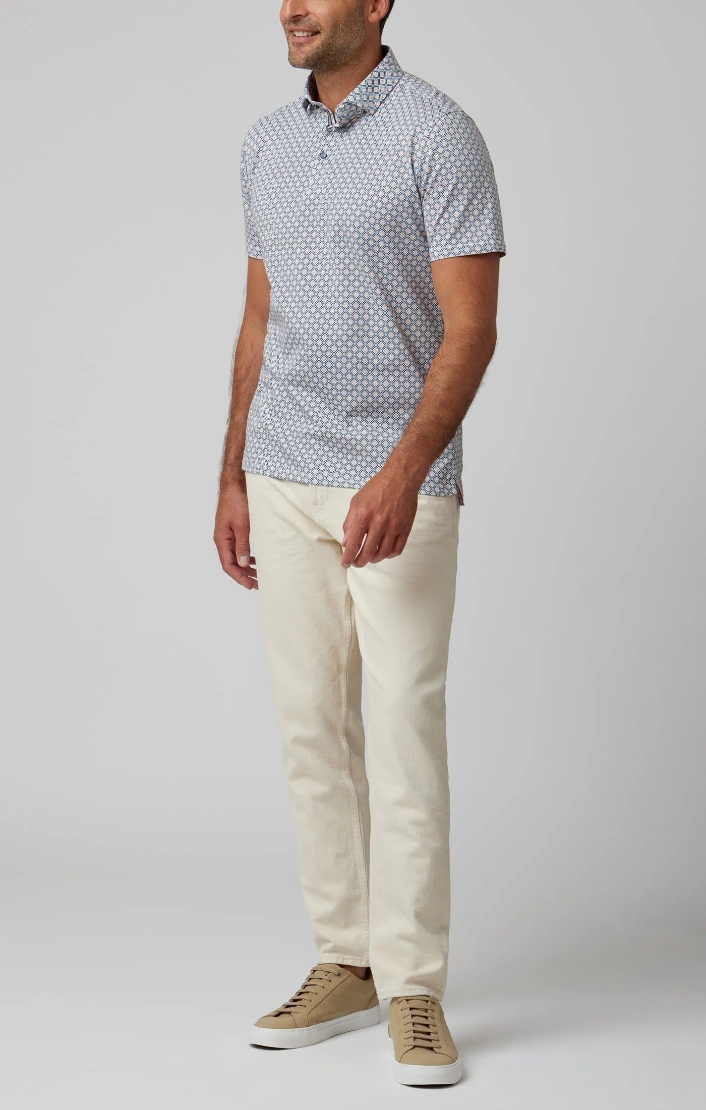 Navy Tile Flower Short Sleeve Polo