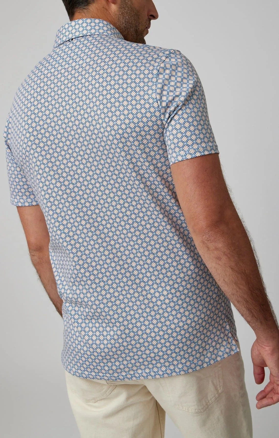 Navy Tile Flower Short Sleeve Polo
