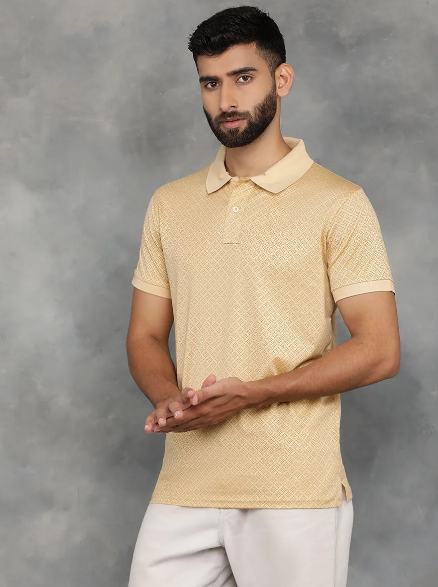 Peach Printed Regular Fit Polo T-Shirt | JadeBlue