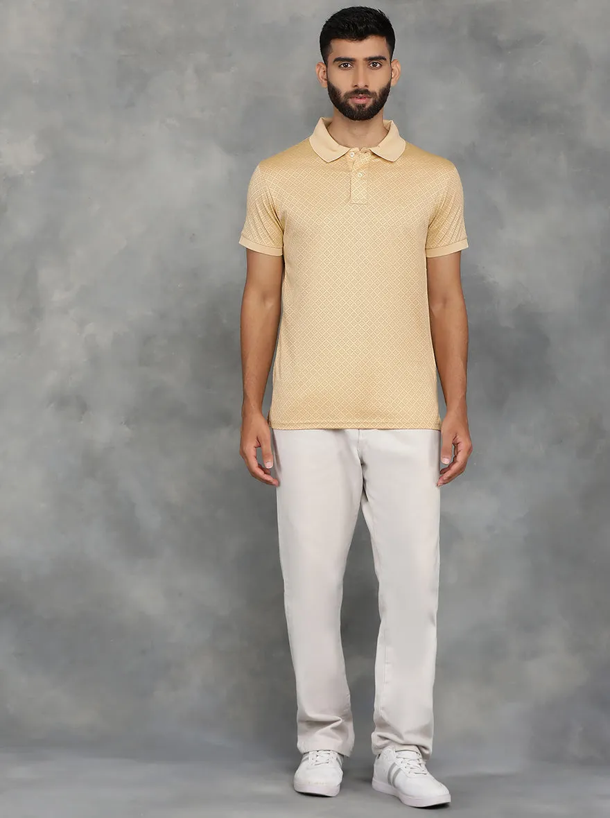 Peach Printed Regular Fit Polo T-Shirt | JadeBlue
