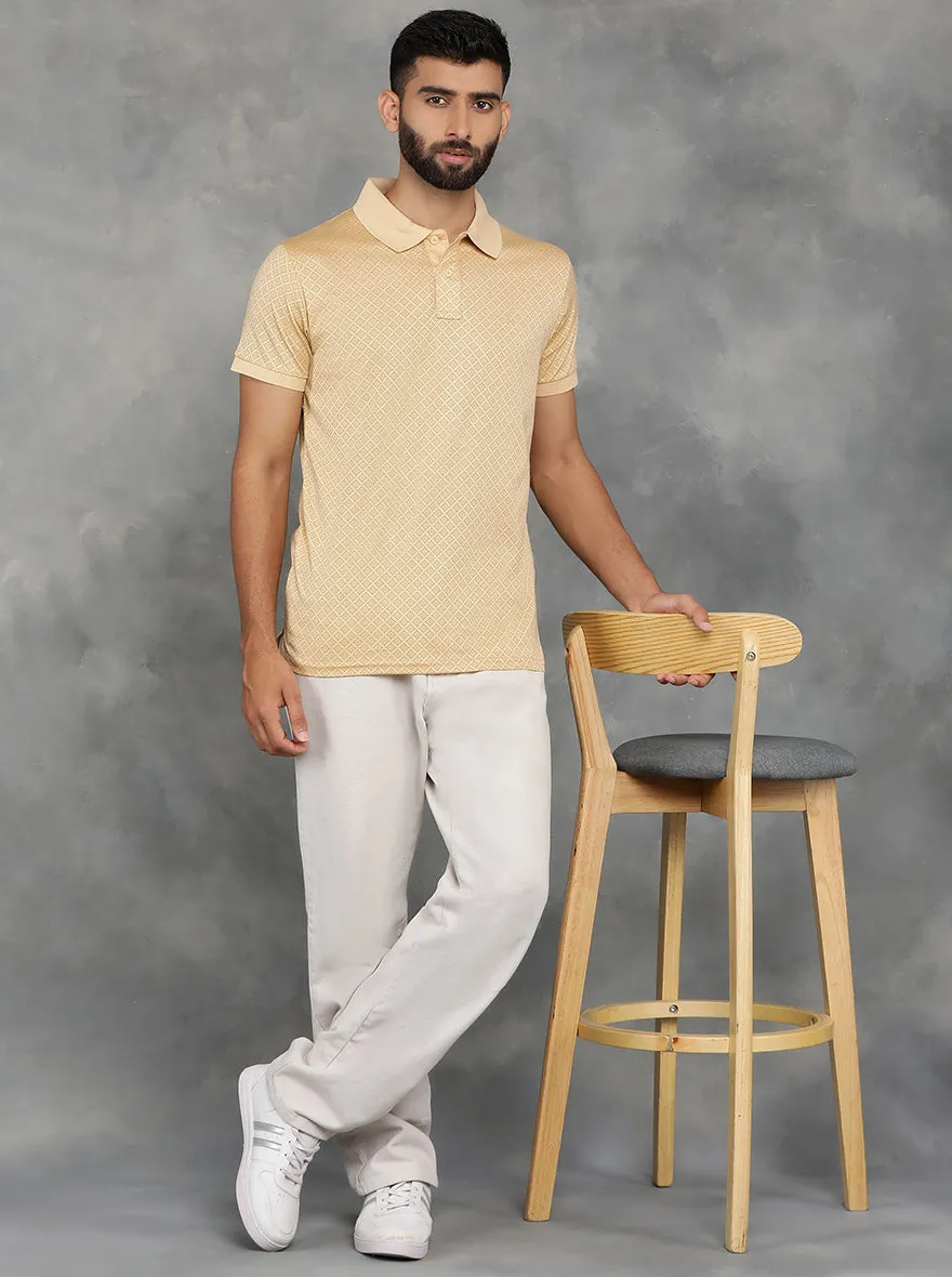 Peach Printed Regular Fit Polo T-Shirt | JadeBlue