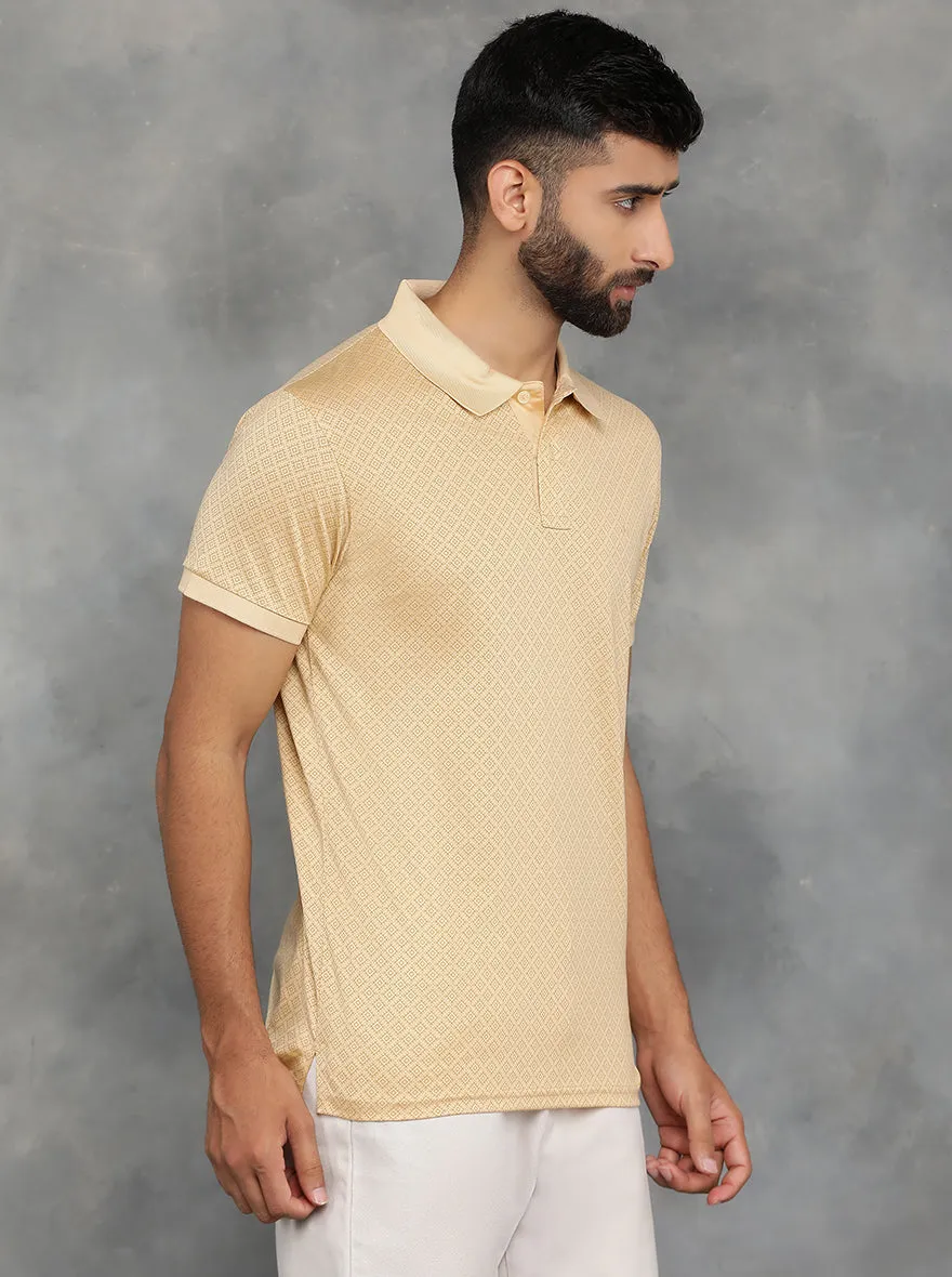 Peach Printed Regular Fit Polo T-Shirt | JadeBlue