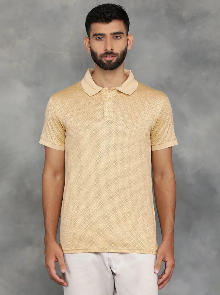 Peach Printed Regular Fit Polo T-Shirt | JadeBlue