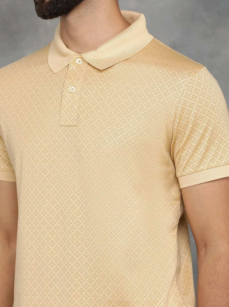 Peach Printed Regular Fit Polo T-Shirt | JadeBlue
