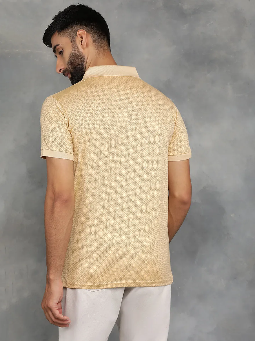 Peach Printed Regular Fit Polo T-Shirt | JadeBlue