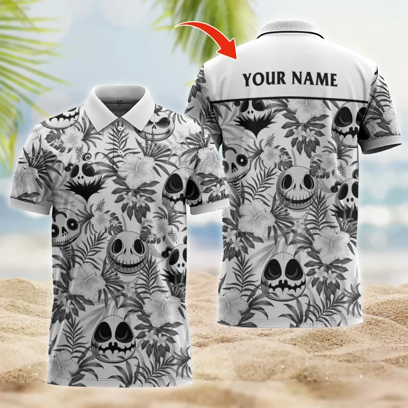 Personalized Flower Tropical Jack Skellington Polo Shirt