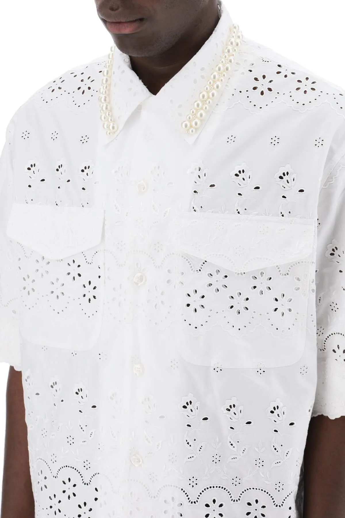 "scalloped lace shirt with pearl 5208TB 1061 WHITE WHITE PEARL
