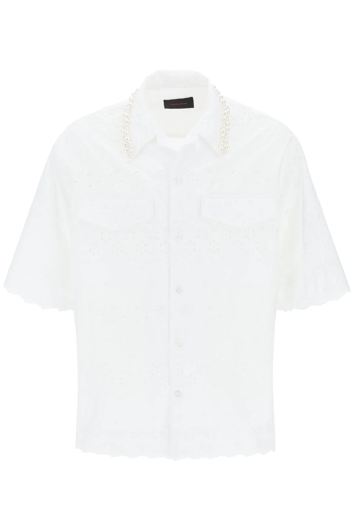 "scalloped lace shirt with pearl 5208TB 1061 WHITE WHITE PEARL