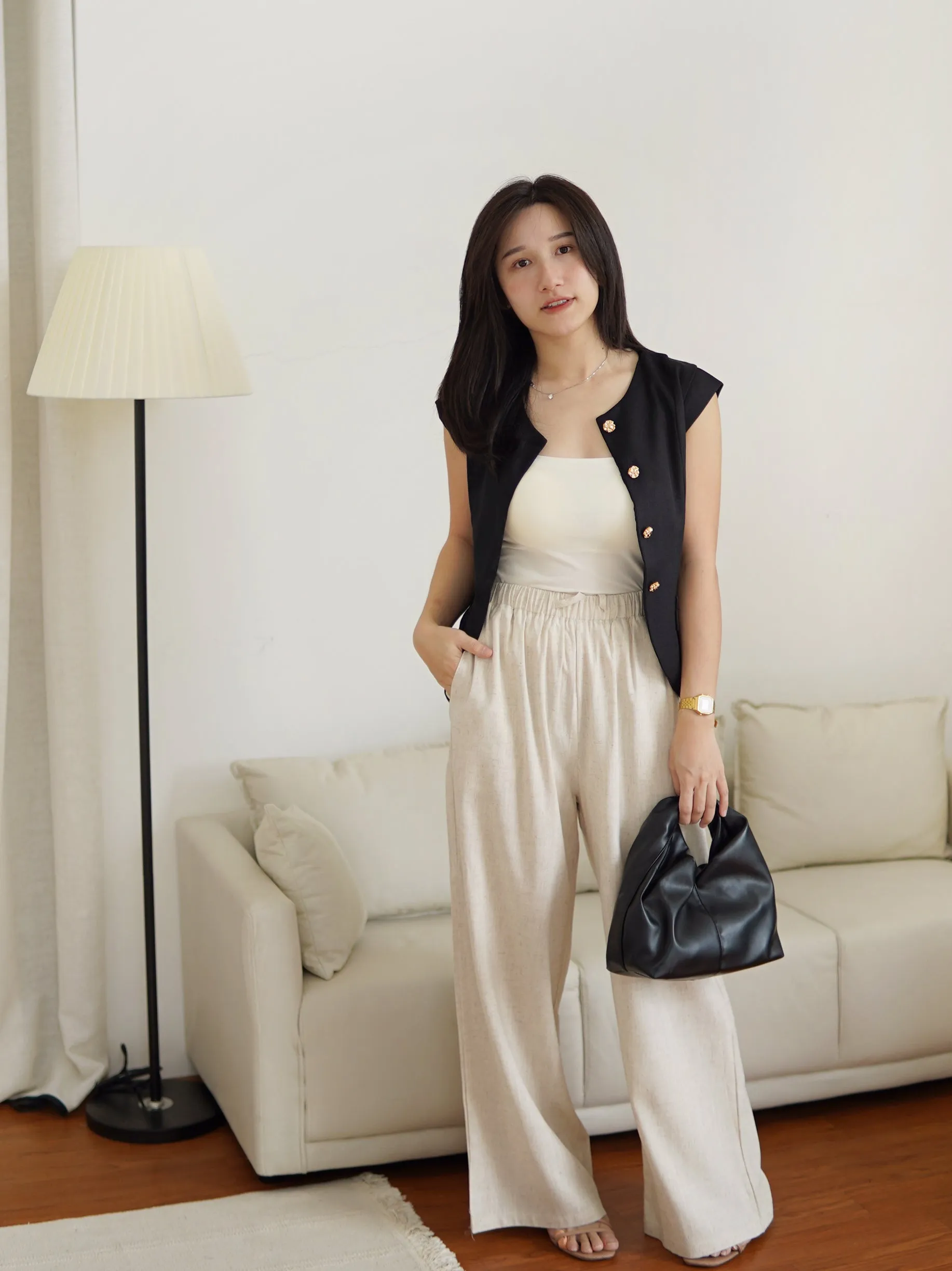 Rena Tweed Button Vest Top