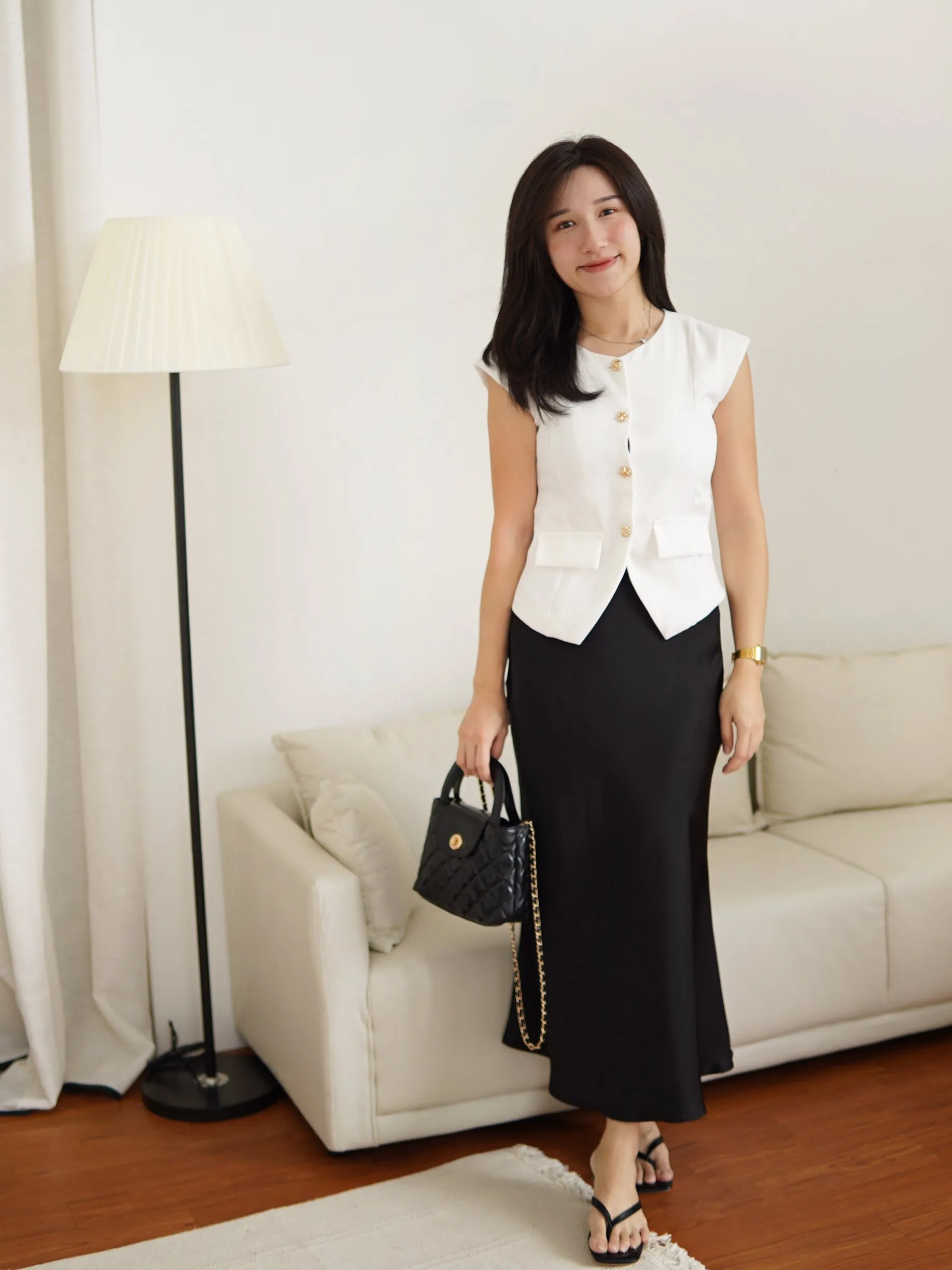 Rena Tweed Button Vest Top