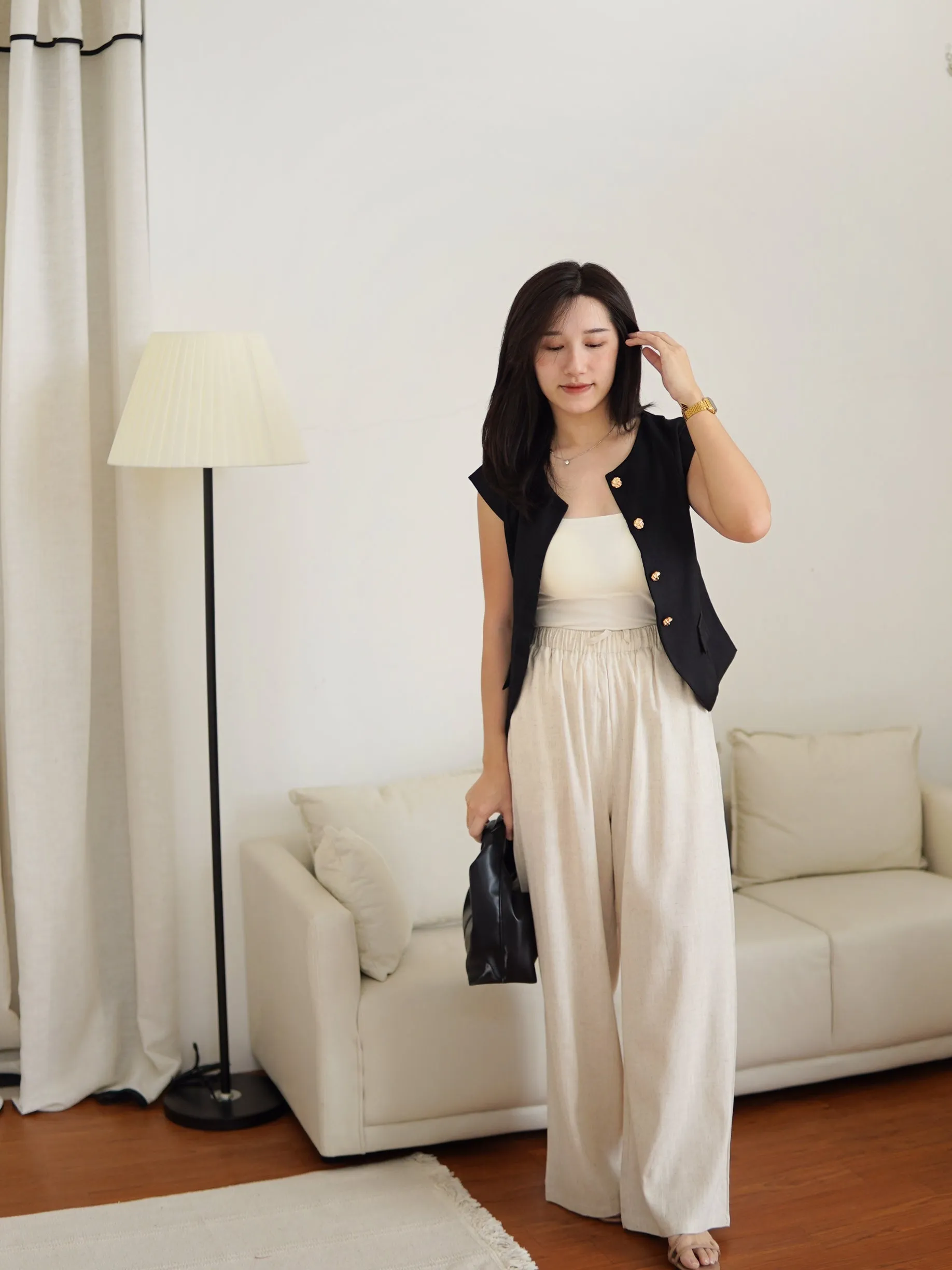 Rena Tweed Button Vest Top