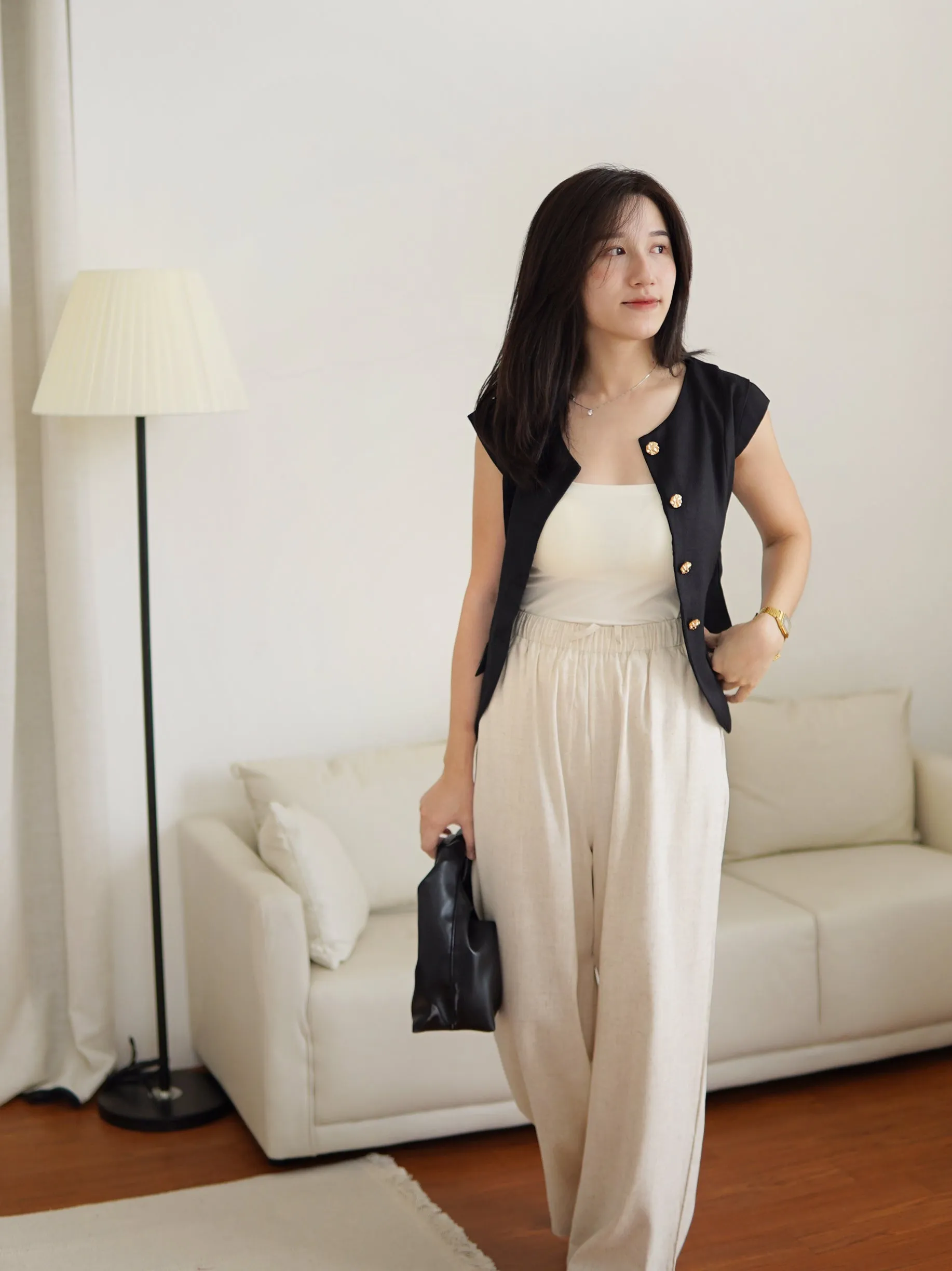 Rena Tweed Button Vest Top