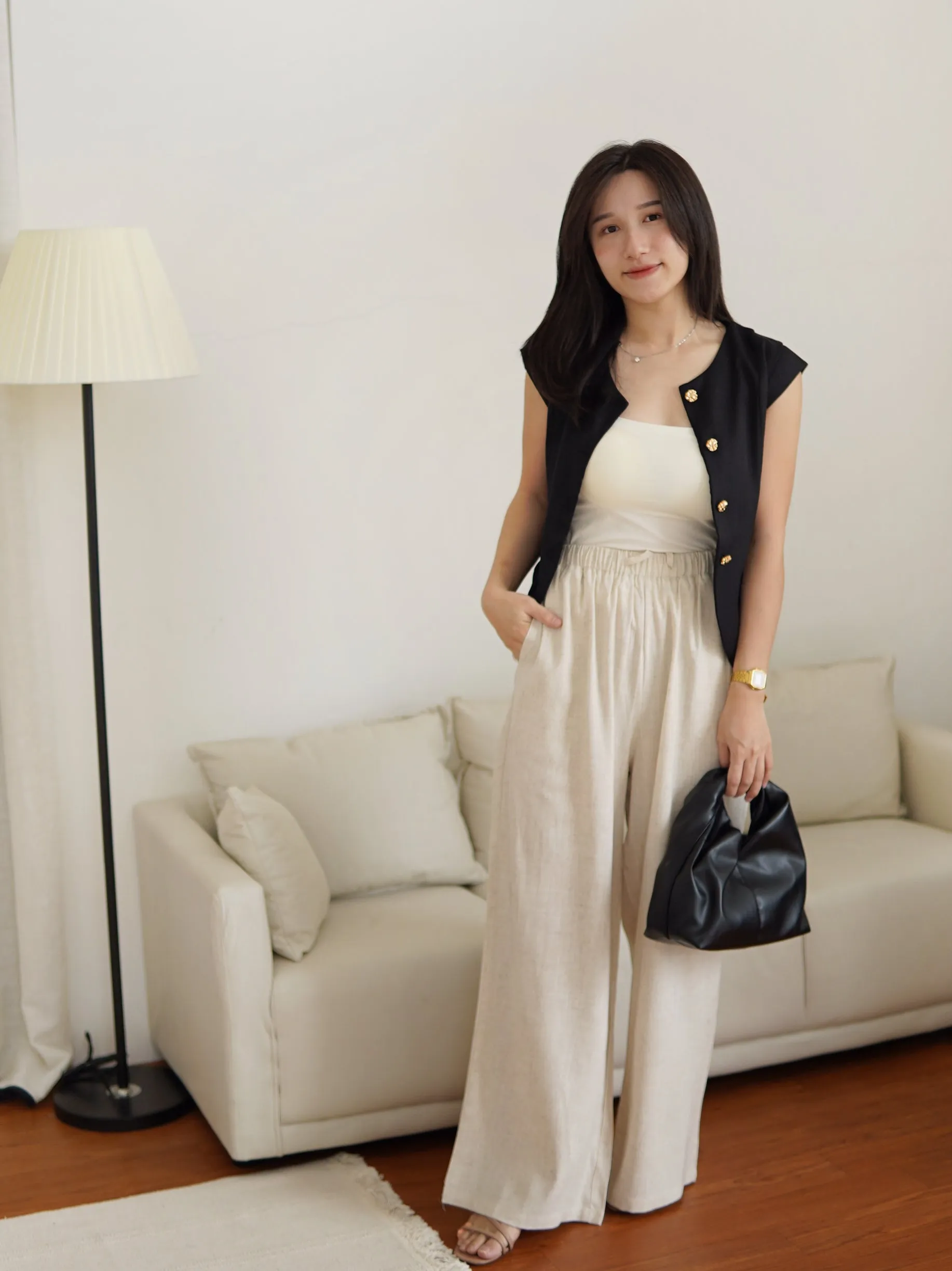 Rena Tweed Button Vest Top