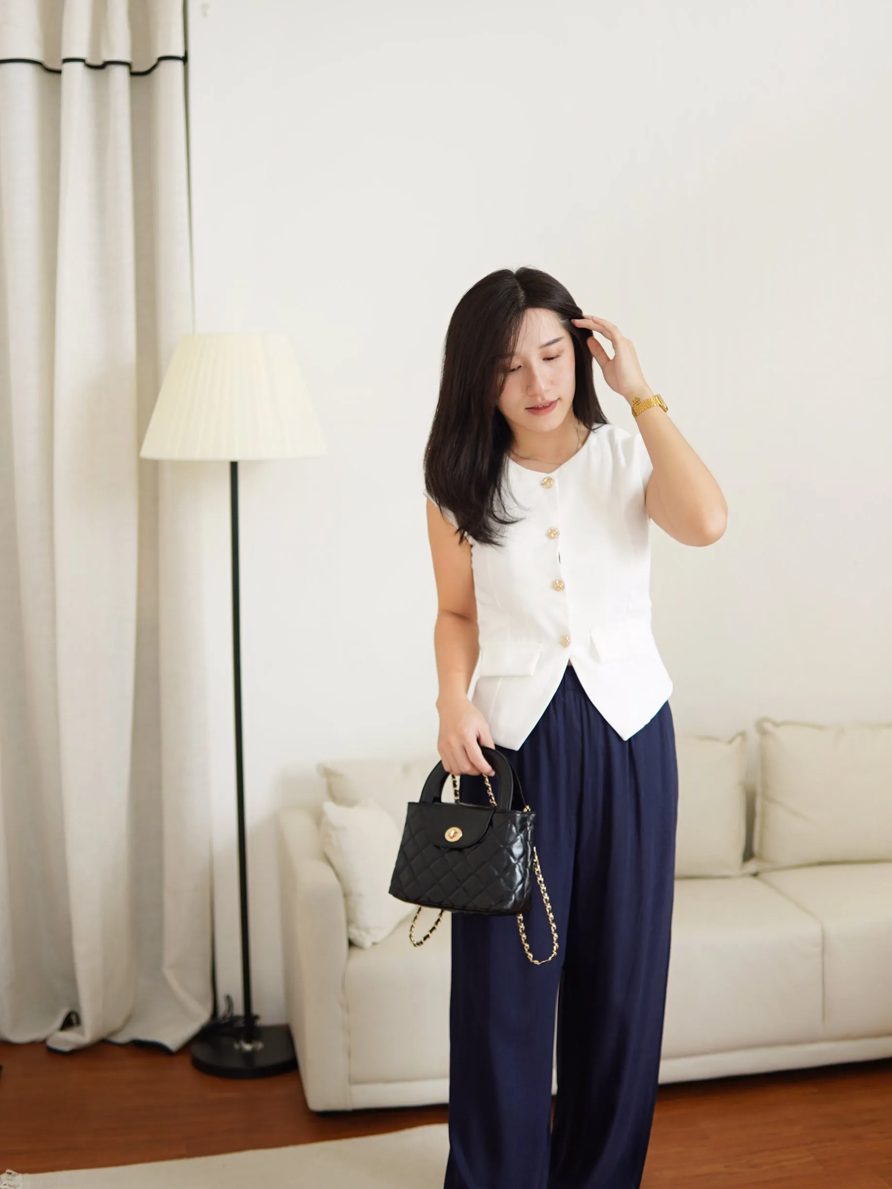 Rena Tweed Button Vest Top