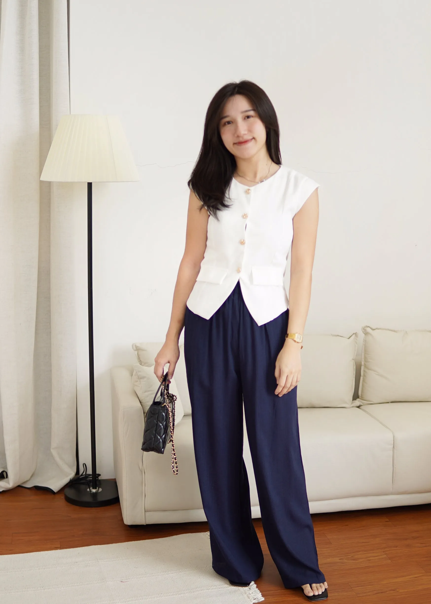 Rena Tweed Button Vest Top