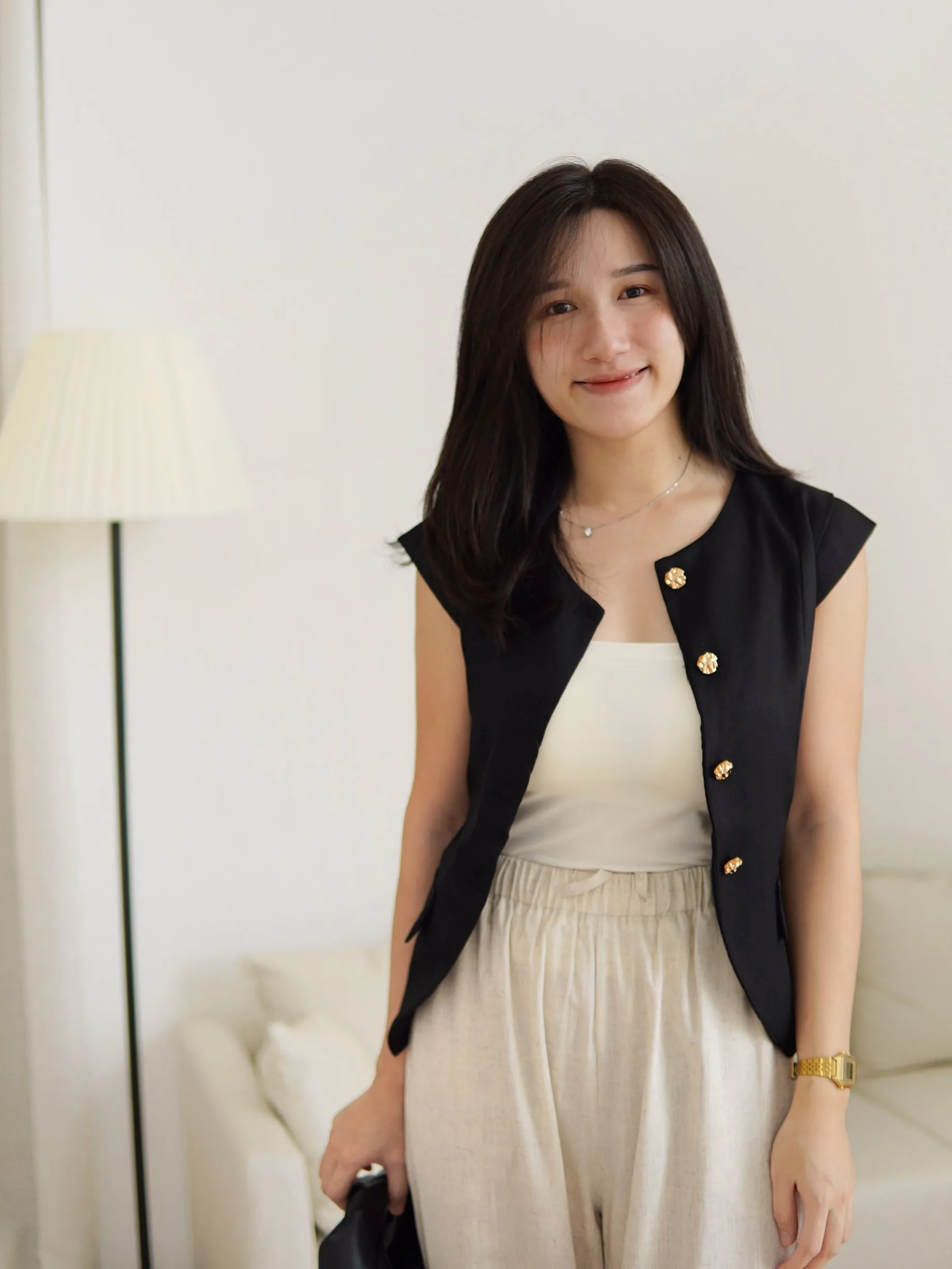Rena Tweed Button Vest Top