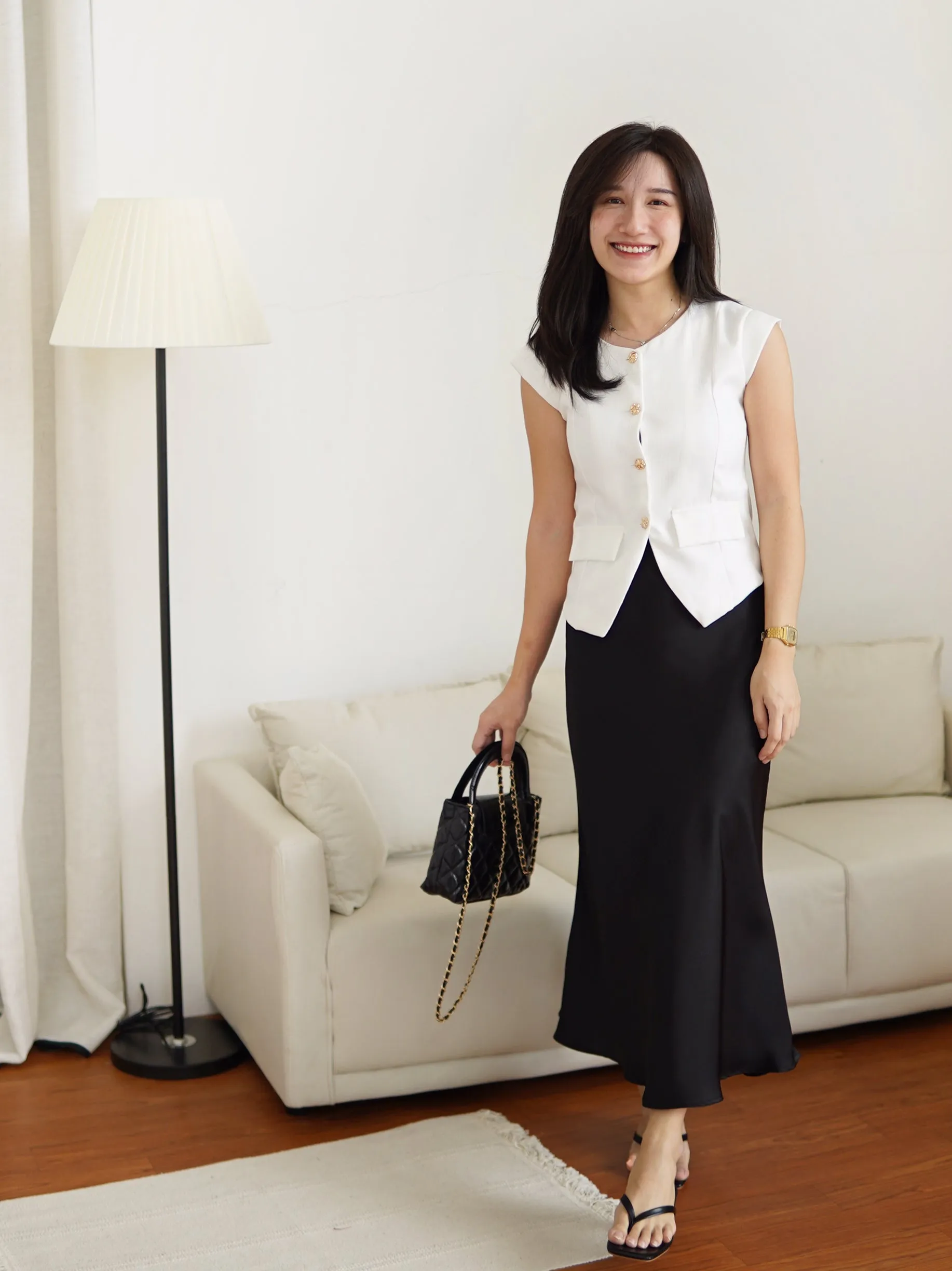 Rena Tweed Button Vest Top