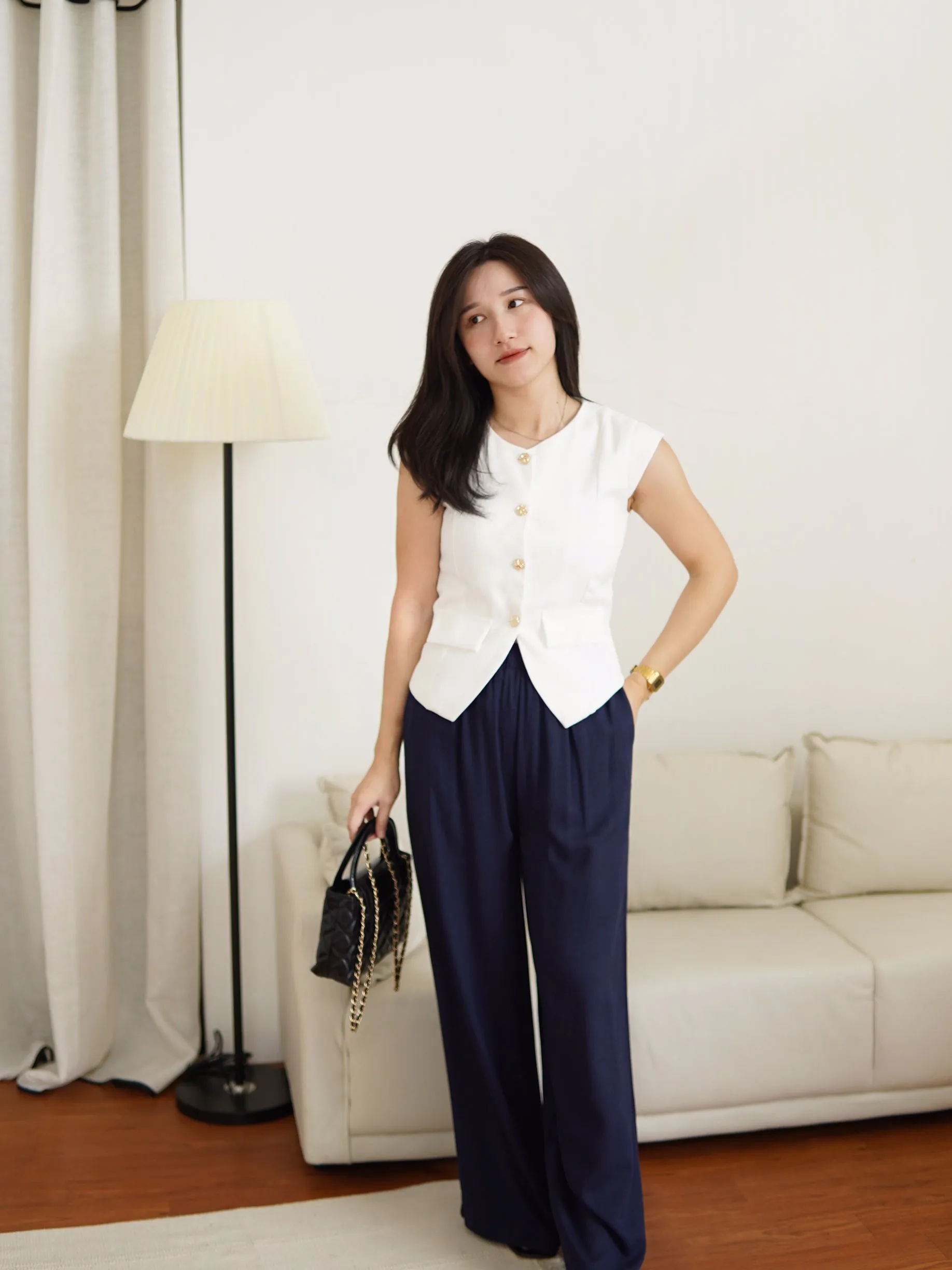 Rena Tweed Button Vest Top