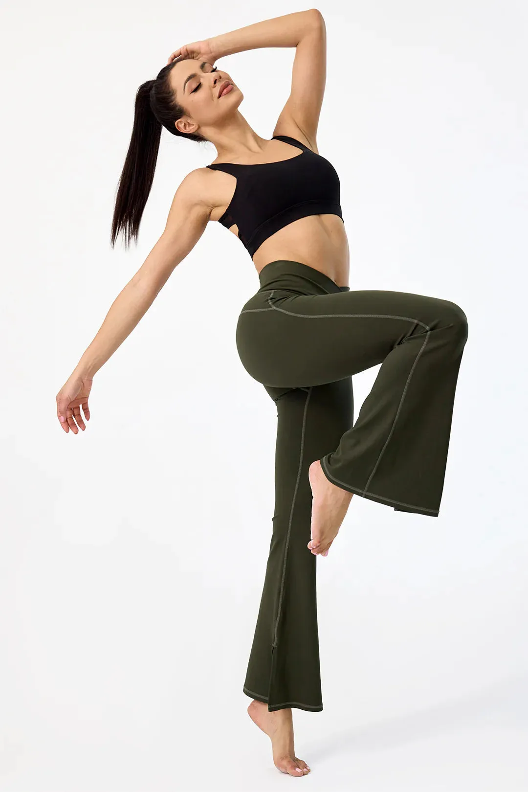 [Rexing x Peiliee Sport] Crossover High Waisted Flare Leggings with Pocket Yoga Pants