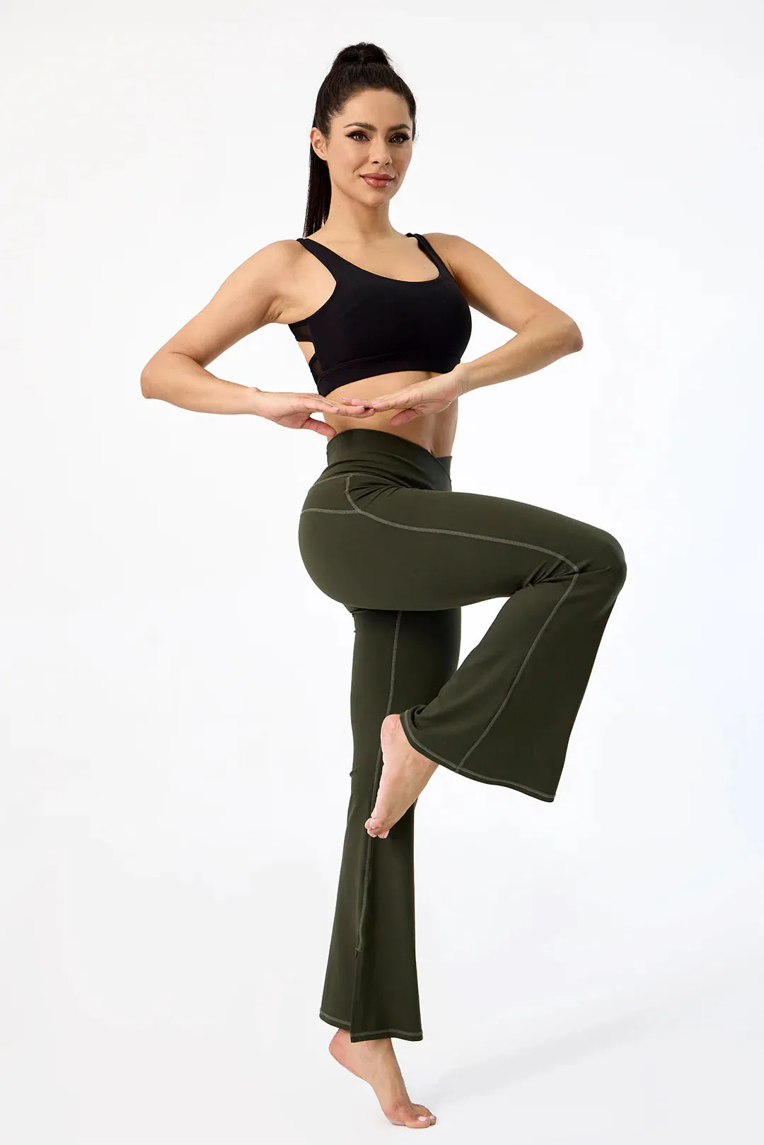 [Rexing x Peiliee Sport] Crossover High Waisted Flare Leggings with Pocket Yoga Pants