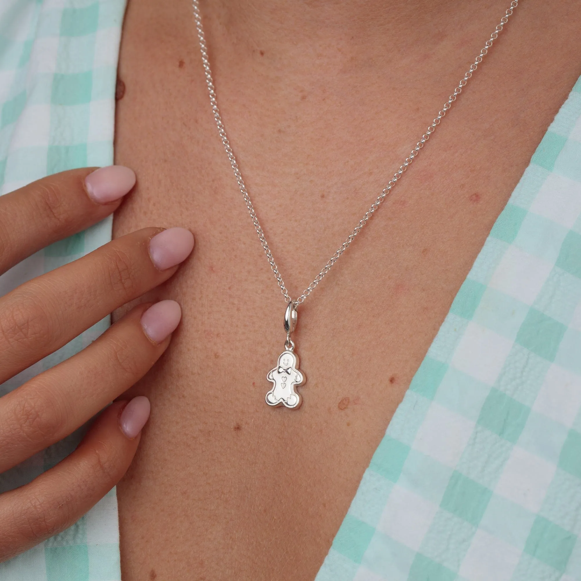 Silver Gingerbread Man Necklace
