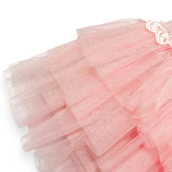 Sleeveless Tweed Tulle Dress - Pink