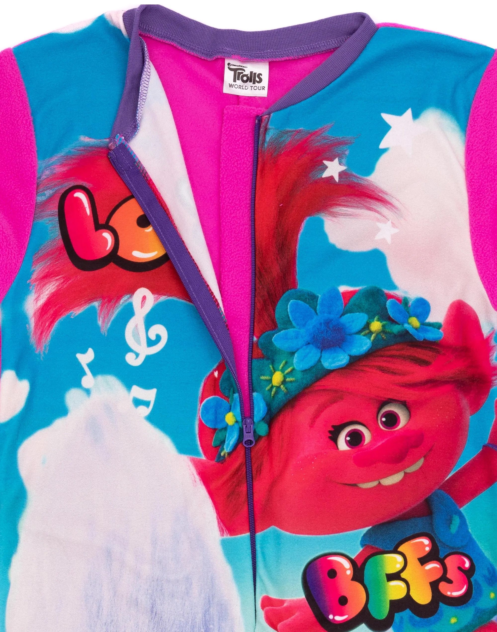 Trolls Girls Pink All In One Fleece Nightwear Pyjamas