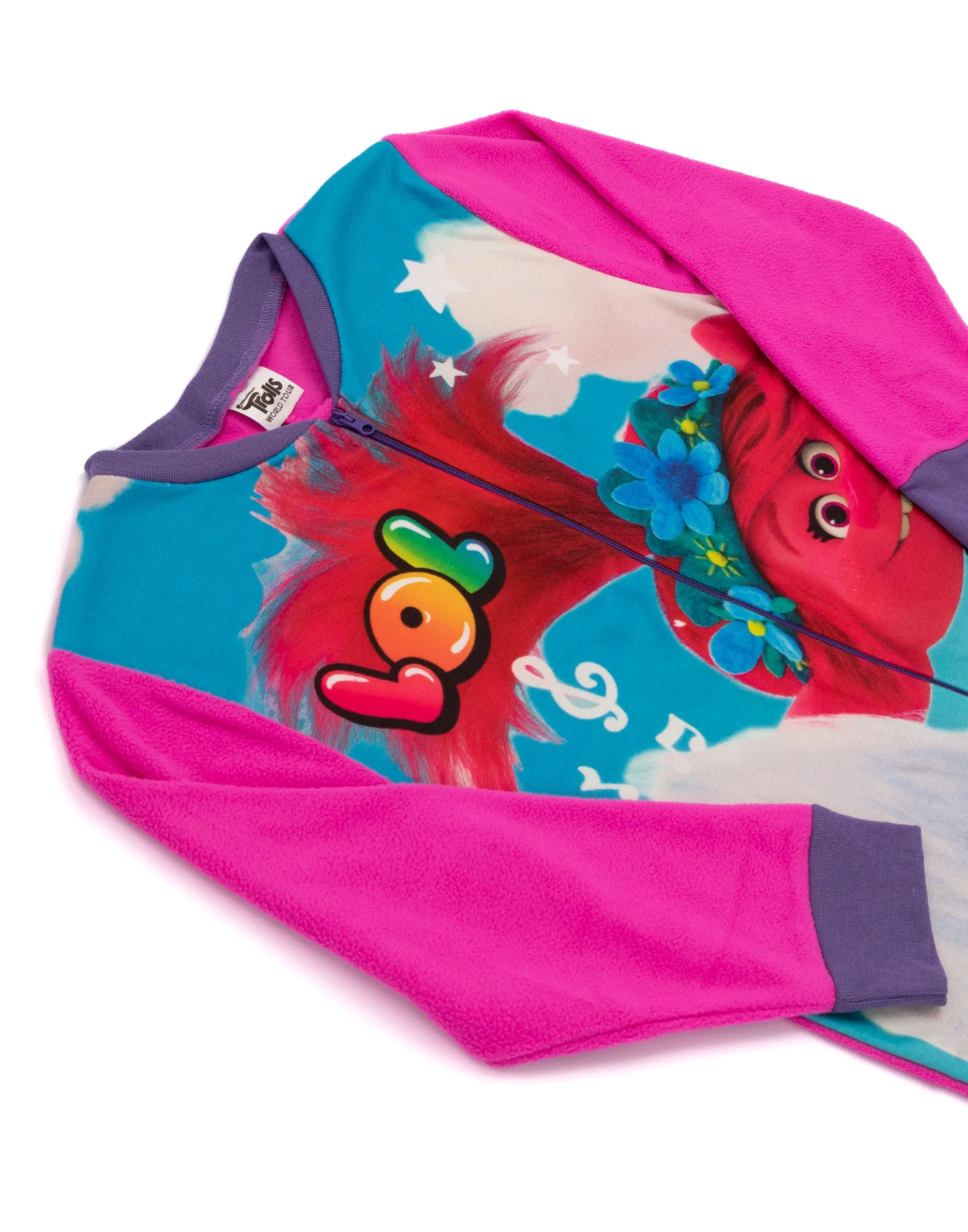 Trolls Girls Pink All In One Fleece Nightwear Pyjamas