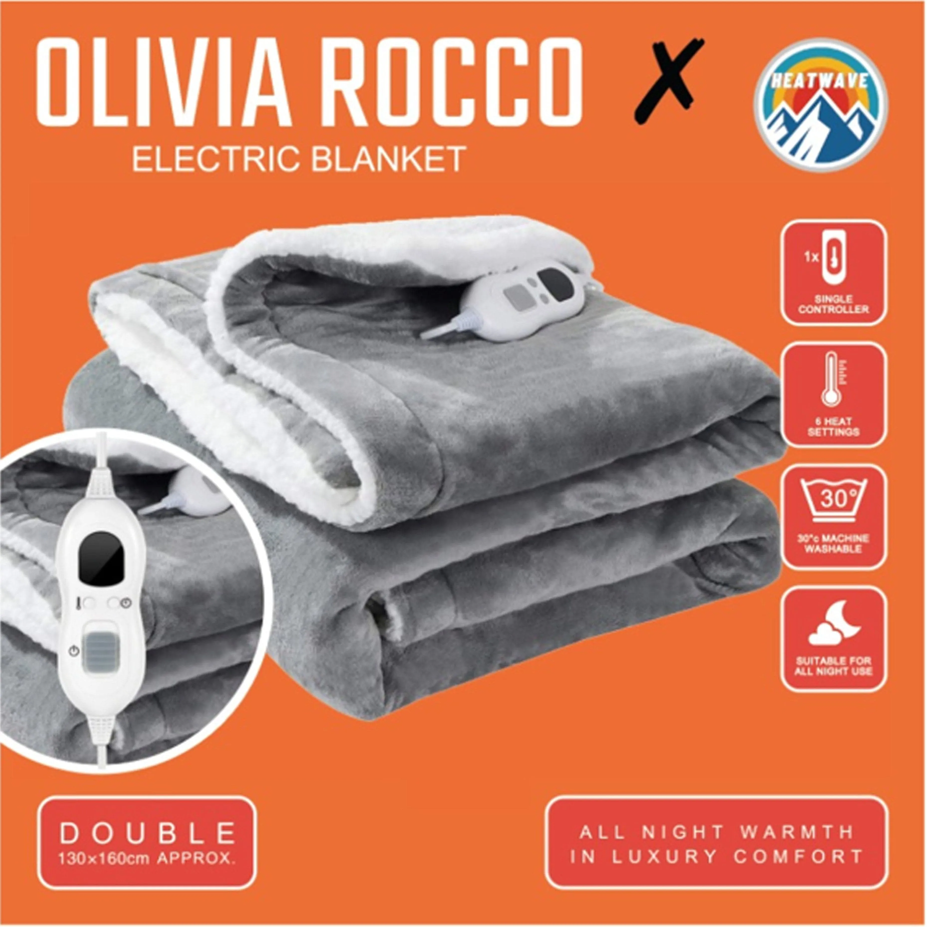 Ultra Soft Double Layer Heated Throw Blanket with Adjustable Heat Settings Even Warmth Grey by OLIVIA ROCCO