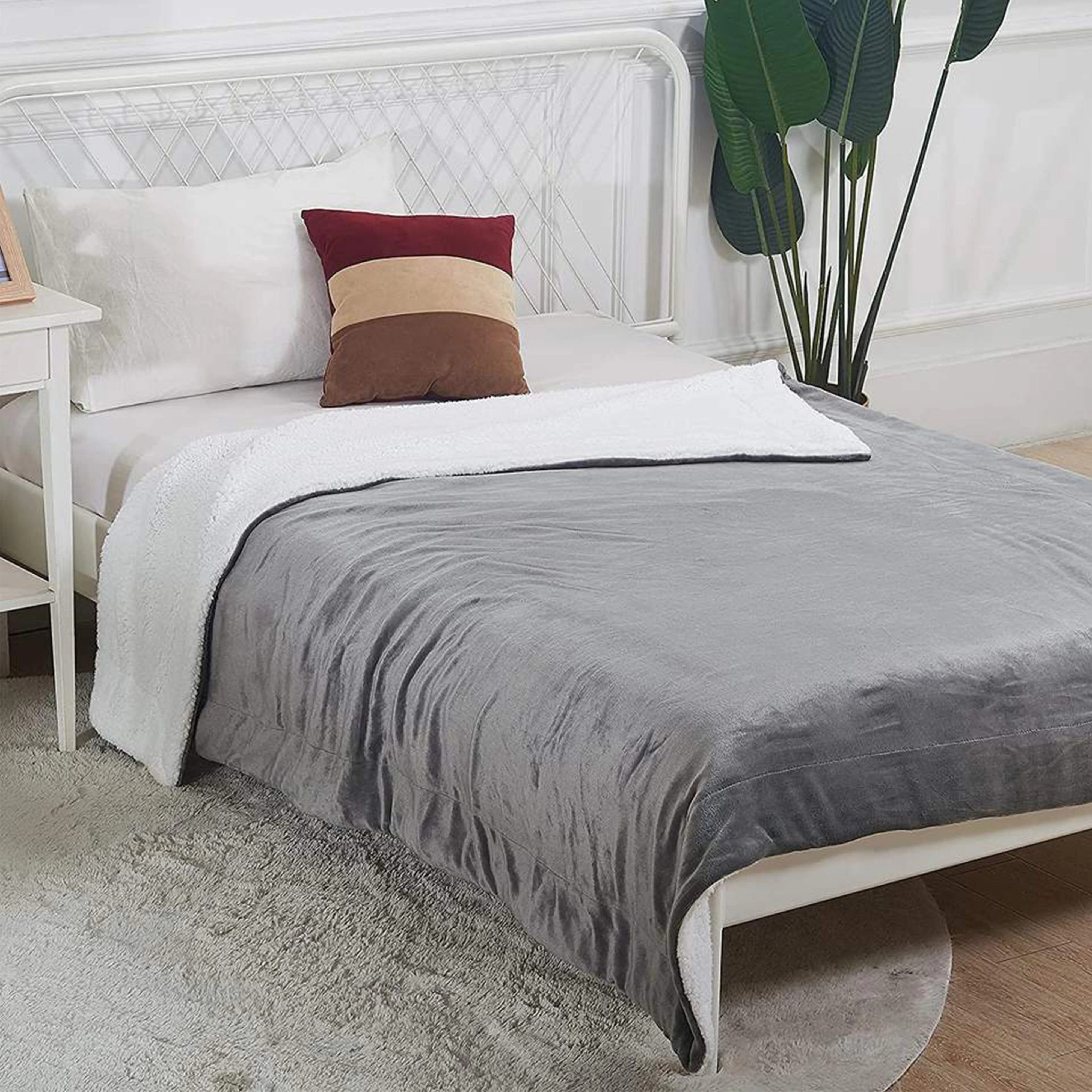 Ultra Soft Double Layer Heated Throw Blanket with Adjustable Heat Settings Even Warmth Grey by OLIVIA ROCCO