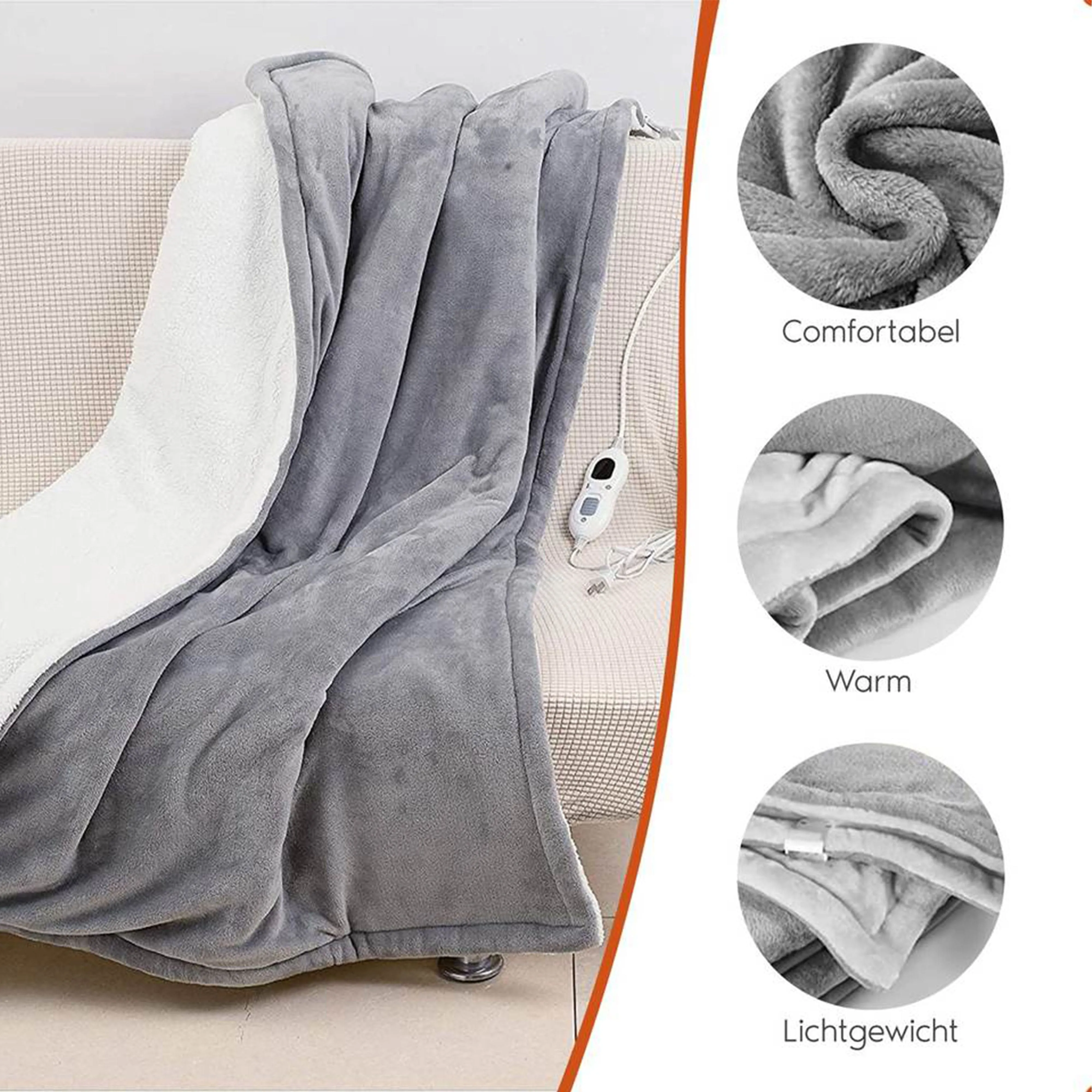 Ultra Soft Double Layer Heated Throw Blanket with Adjustable Heat Settings Even Warmth Grey by OLIVIA ROCCO