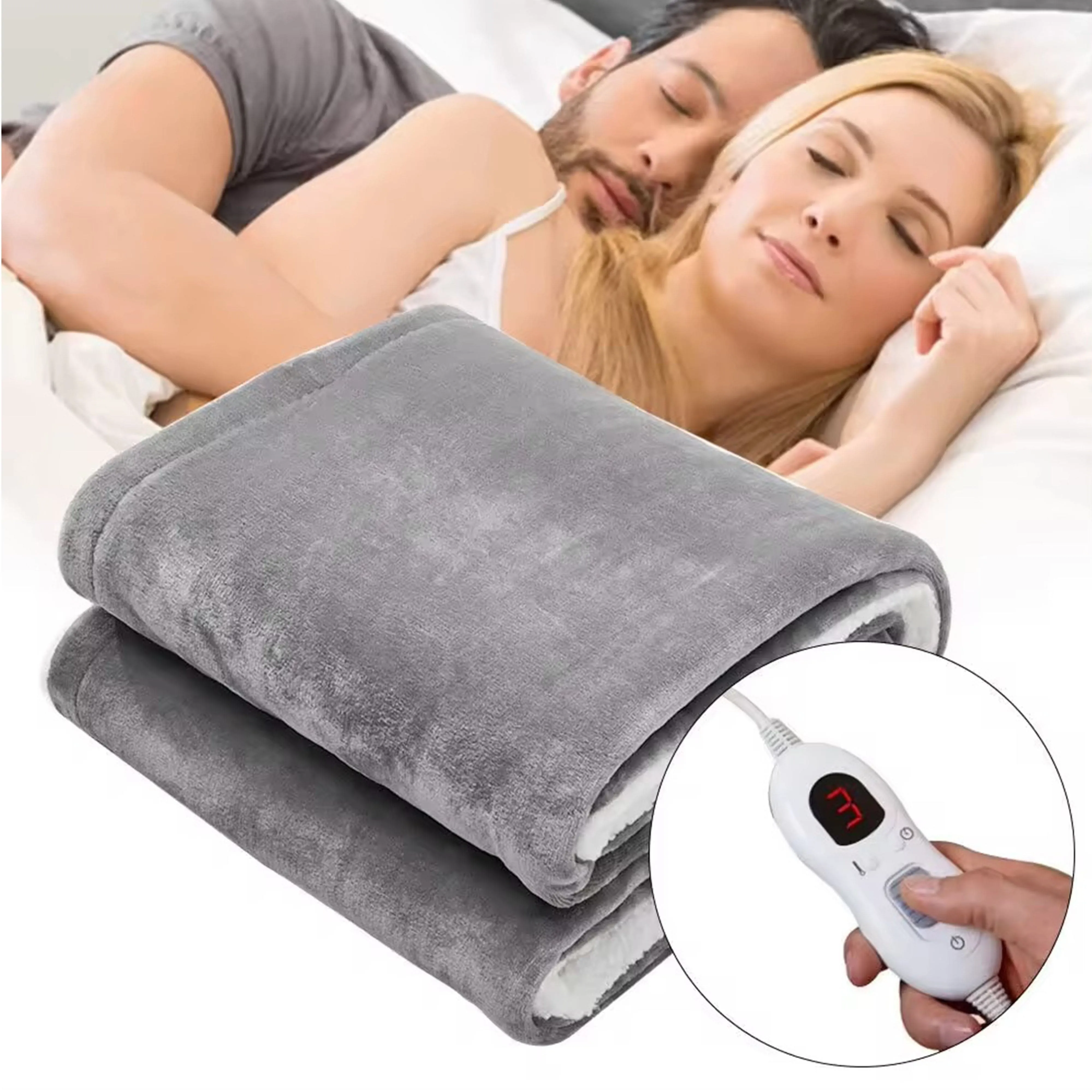 Ultra Soft Double Layer Heated Throw Blanket with Adjustable Heat Settings Even Warmth Grey by OLIVIA ROCCO