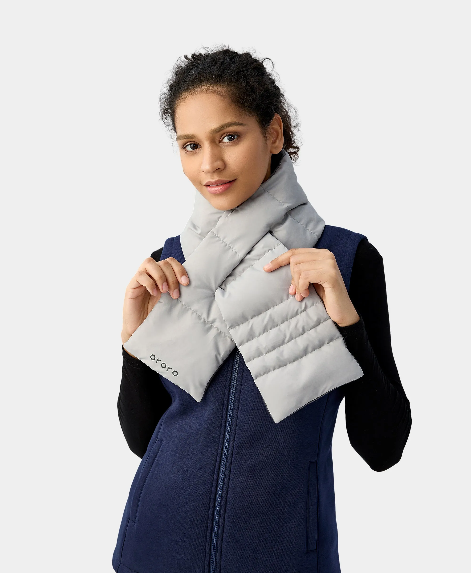 Unisex Heated Puffer Down Scarf - Light Gray