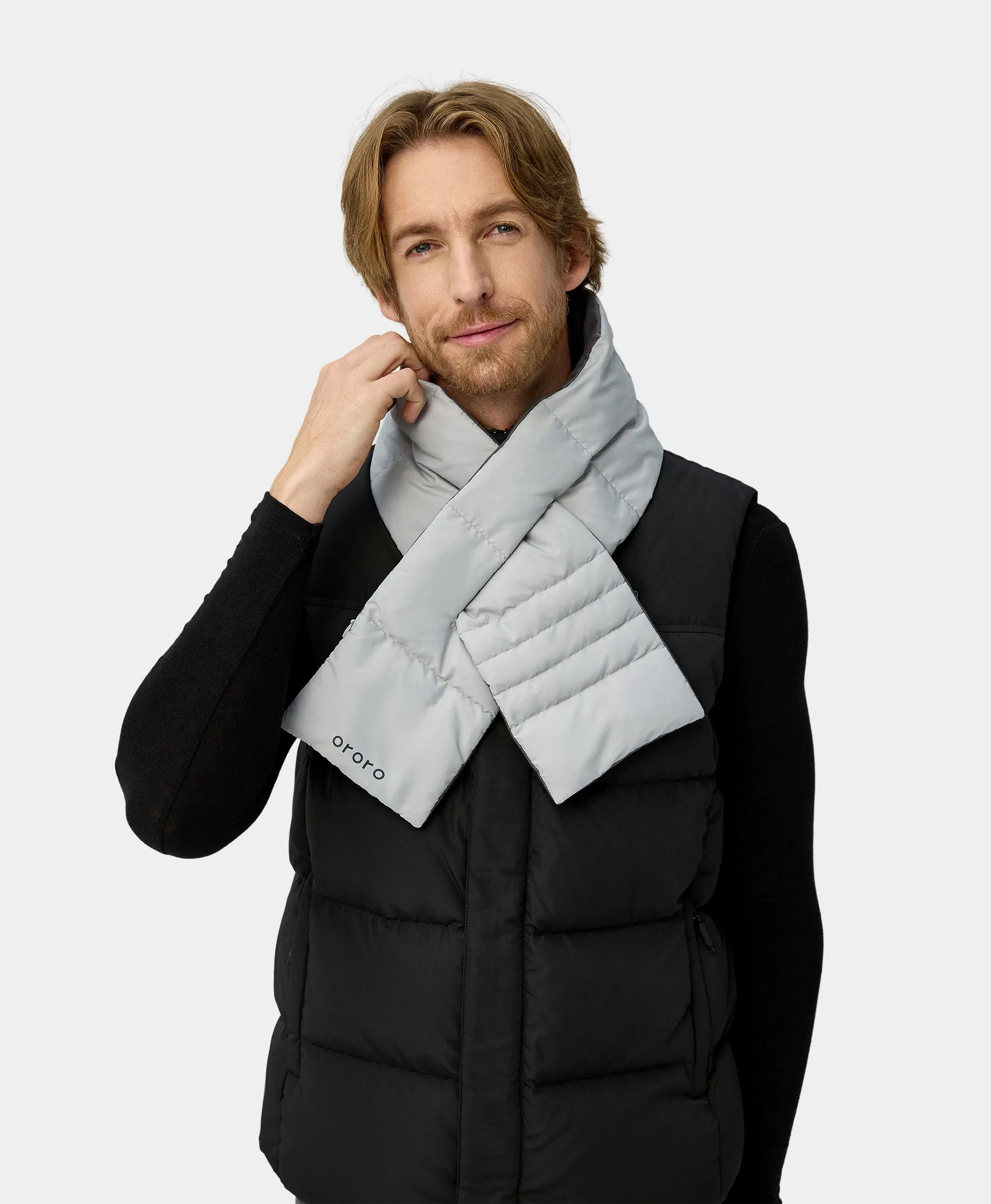 Unisex Heated Puffer Down Scarf - Light Gray